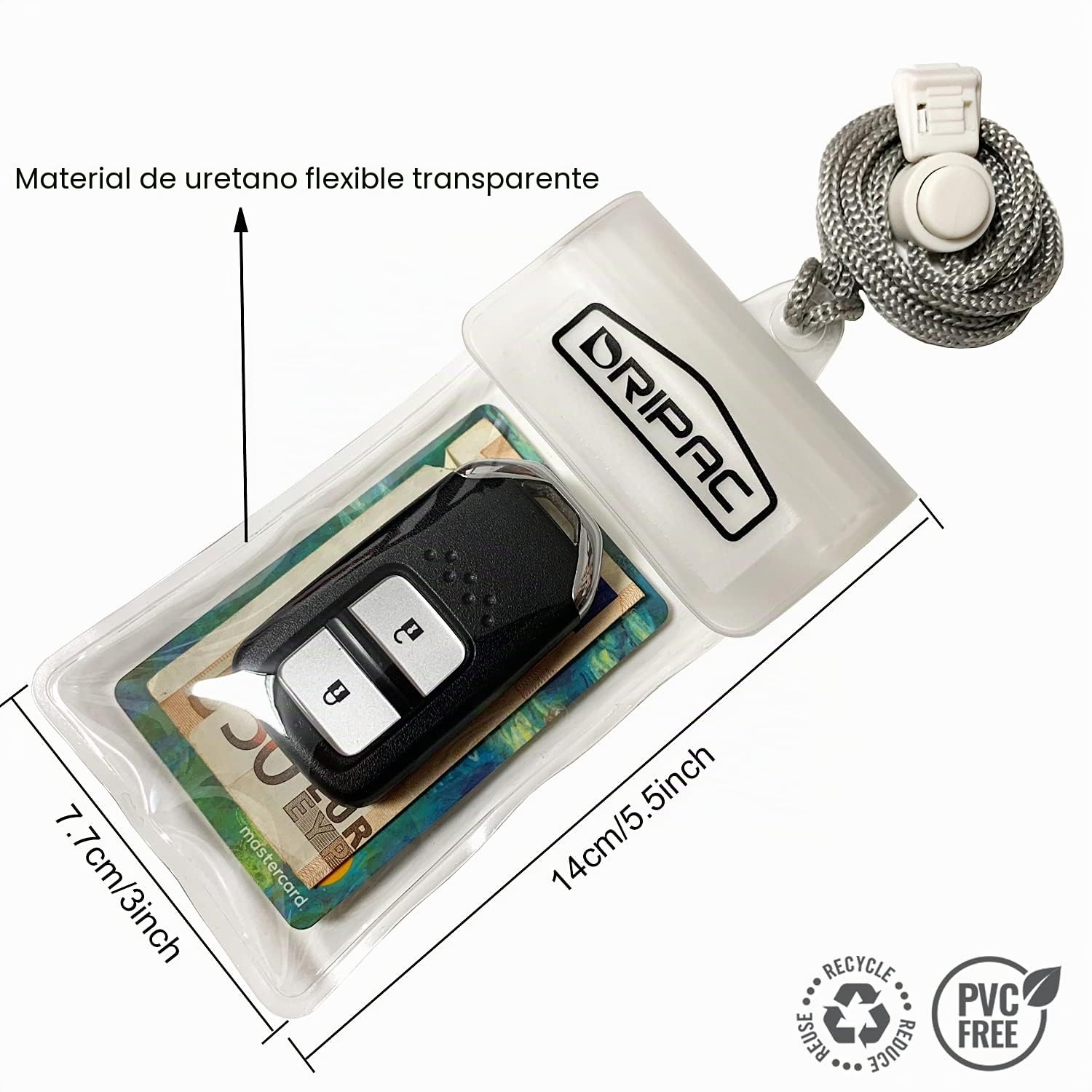 DRIPAC Funda impermeable para llaves de coche, impermeable, para identificación, tarjeta de crédito, dinero (blanco)