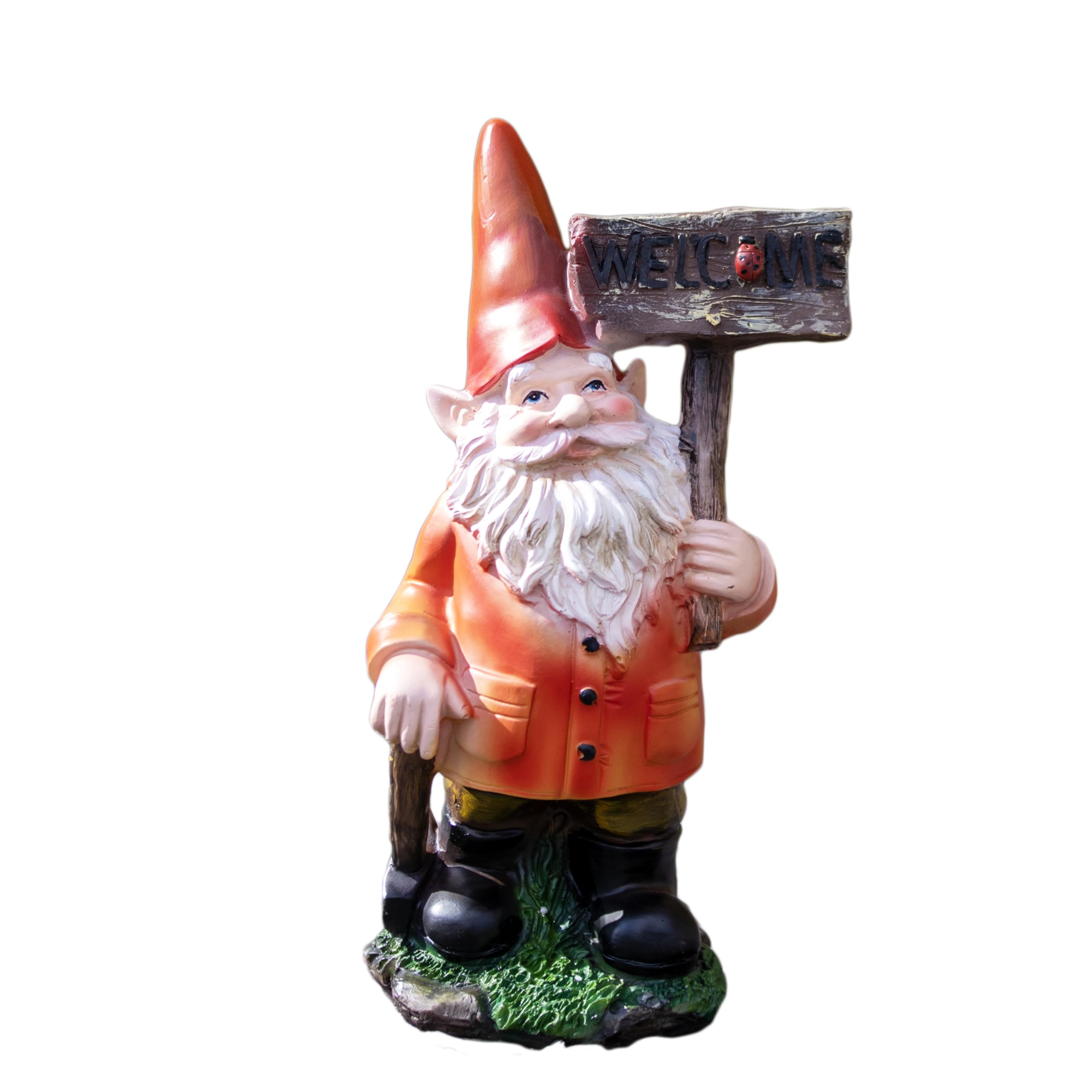 Darthome Bruce Garden Gnome Statue with Welcome Sign, Resin, Multicoloured, 14 x 26 x 10 cm, Freestanding Indoor & Outdoor Ornament