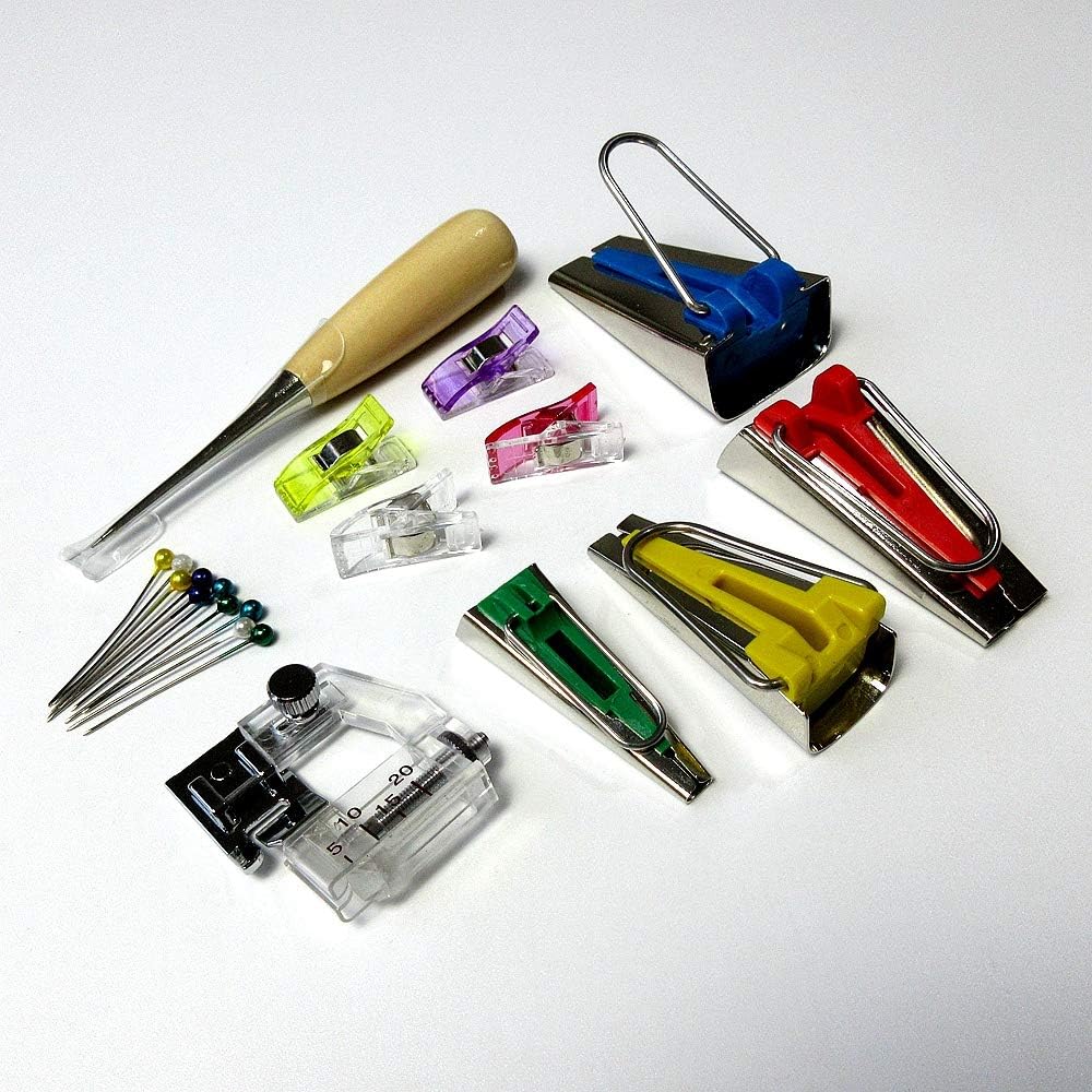 Binder Binding Snap On Foot Bias Tape Maker Awl Pin Clips Set for Sewing Quilt