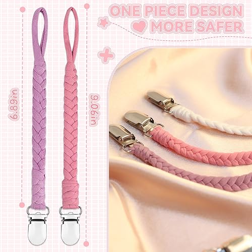 Miniatura 21 de 7 clips trenzados para chupete, clips para chupete para niños y niñas bebés, clip de soporte para chupete Transparente,Gris,Multi,Rosa-N,Verde