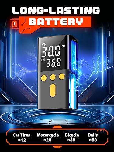 Miniatura 3 de Inflador de neumáticos, compresor de aire portátil de 150 PSI, inflado rápido, bomba de neumáticos de coche inalámbrica con indicador digital,