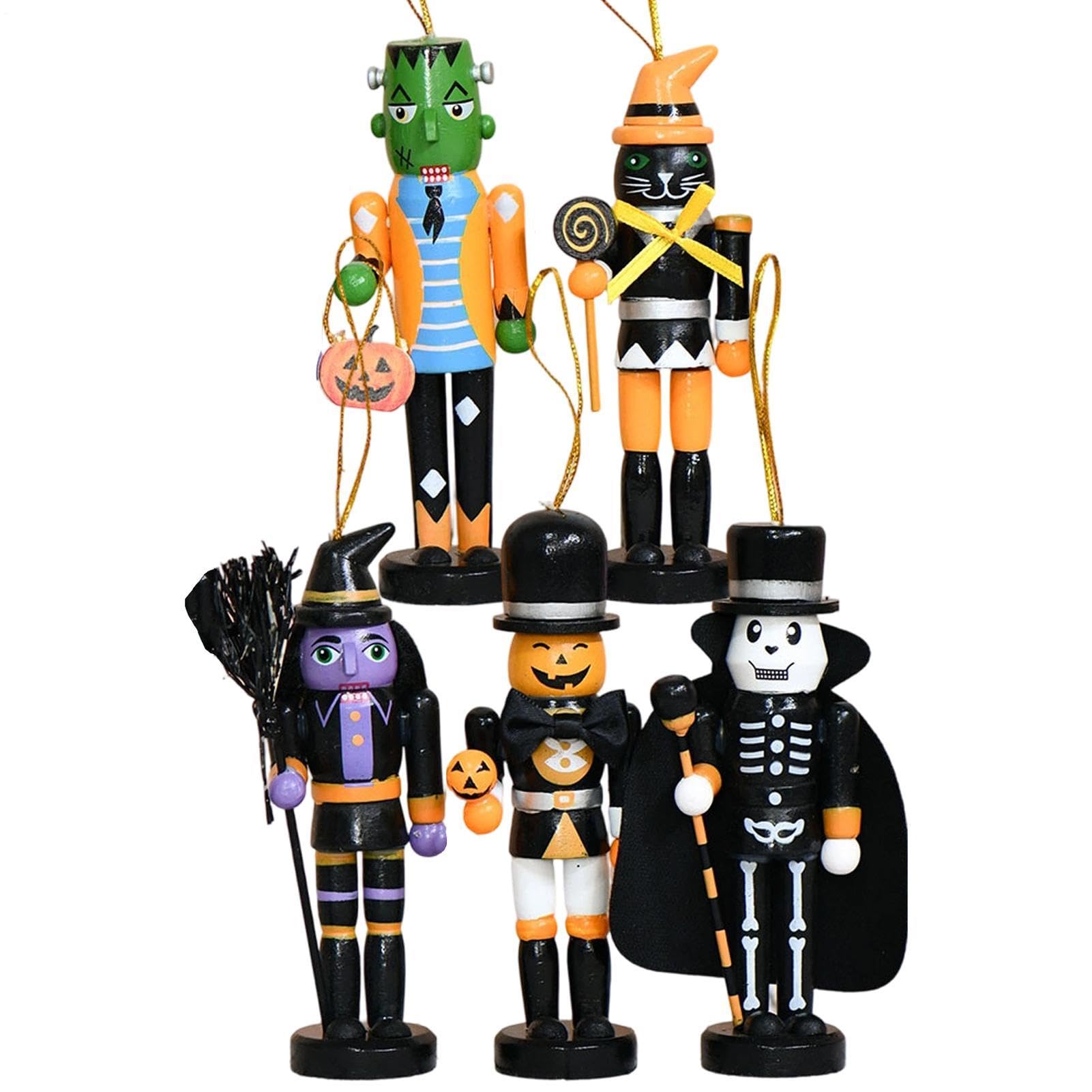 Casse-noix d'Halloween en bois : lot de 5 figurines miniatures pour décoration festive