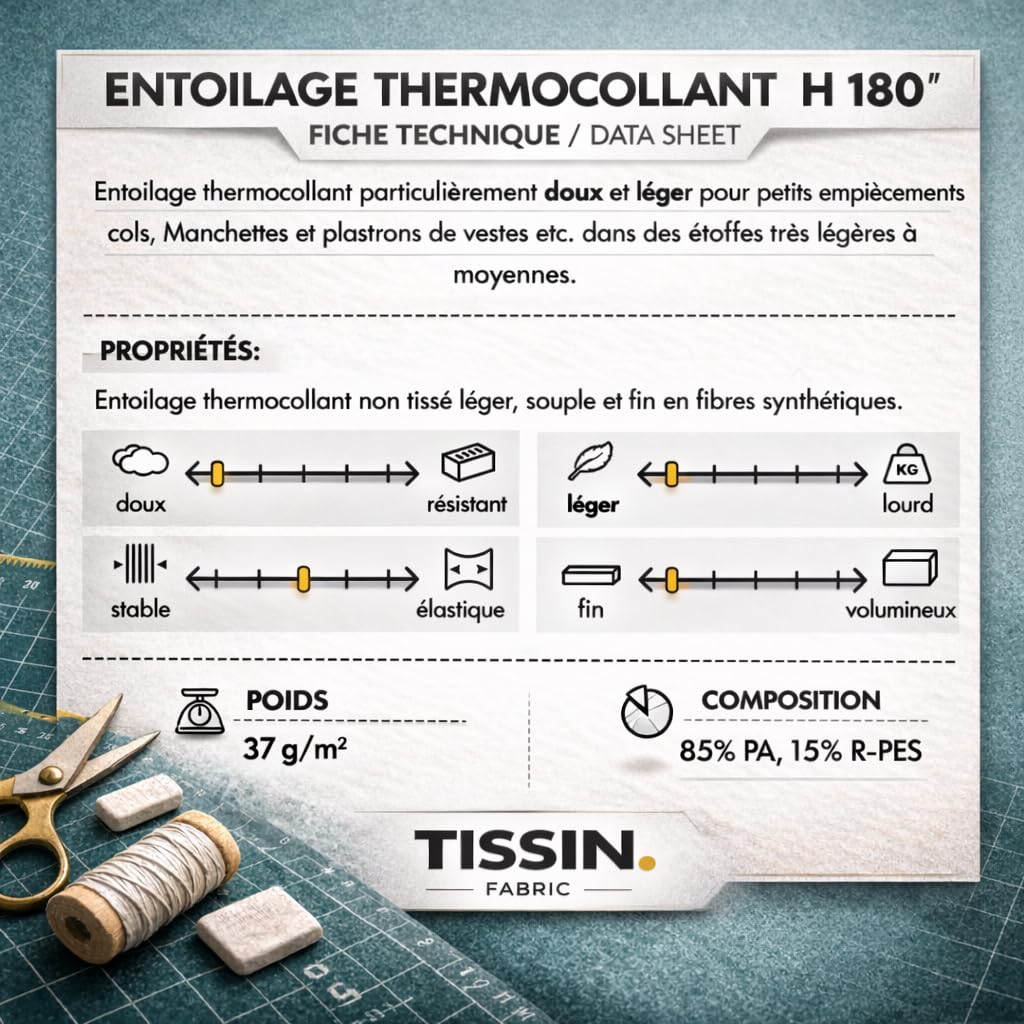 Vlieseline H180 - Interlinaggio termoadesivo, 200 x 90 cm, colore: bianco