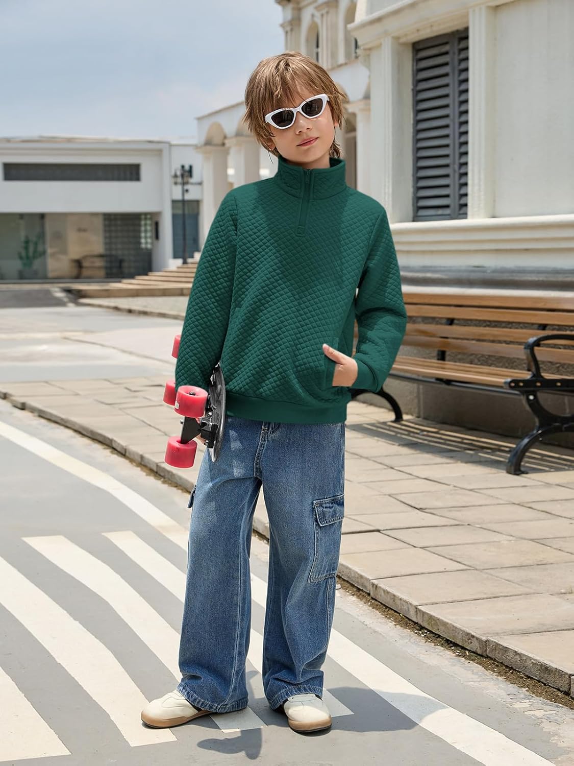 Haloumoning Boys Quarter Zip Quilted Sweatshirts Kids Fashion Long Sleeve Pullover Clothes 5-14 Years - Image 6