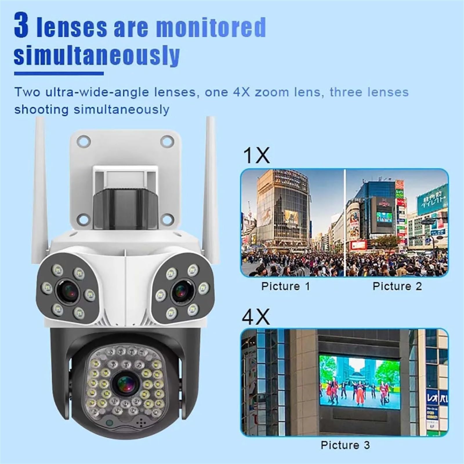 Kamera bezpieczeństwa, Kamera IP 15MP 8K Trzyobiektywowa zewnętrzna kamera PTZ 4X Zoom AI Śledzenie Kamery monitorujące Inteligentna ochrona bezpieczeństwa CCTV(15MP Camera Add 128G)