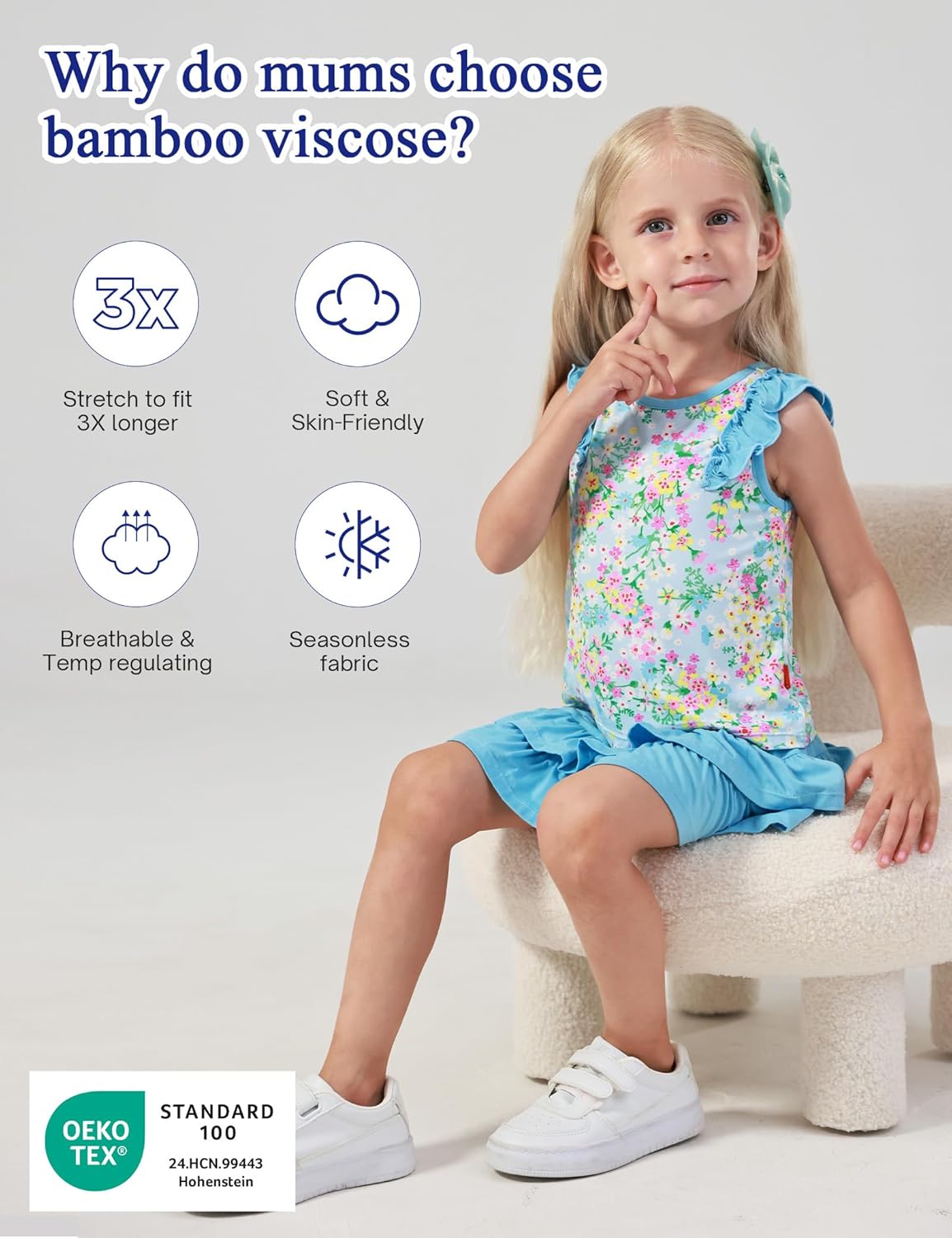 Bamboo Viscose Toddler Girls 2 piece Outfits Summer Sleeveless Girls Skirt Set - Image 4