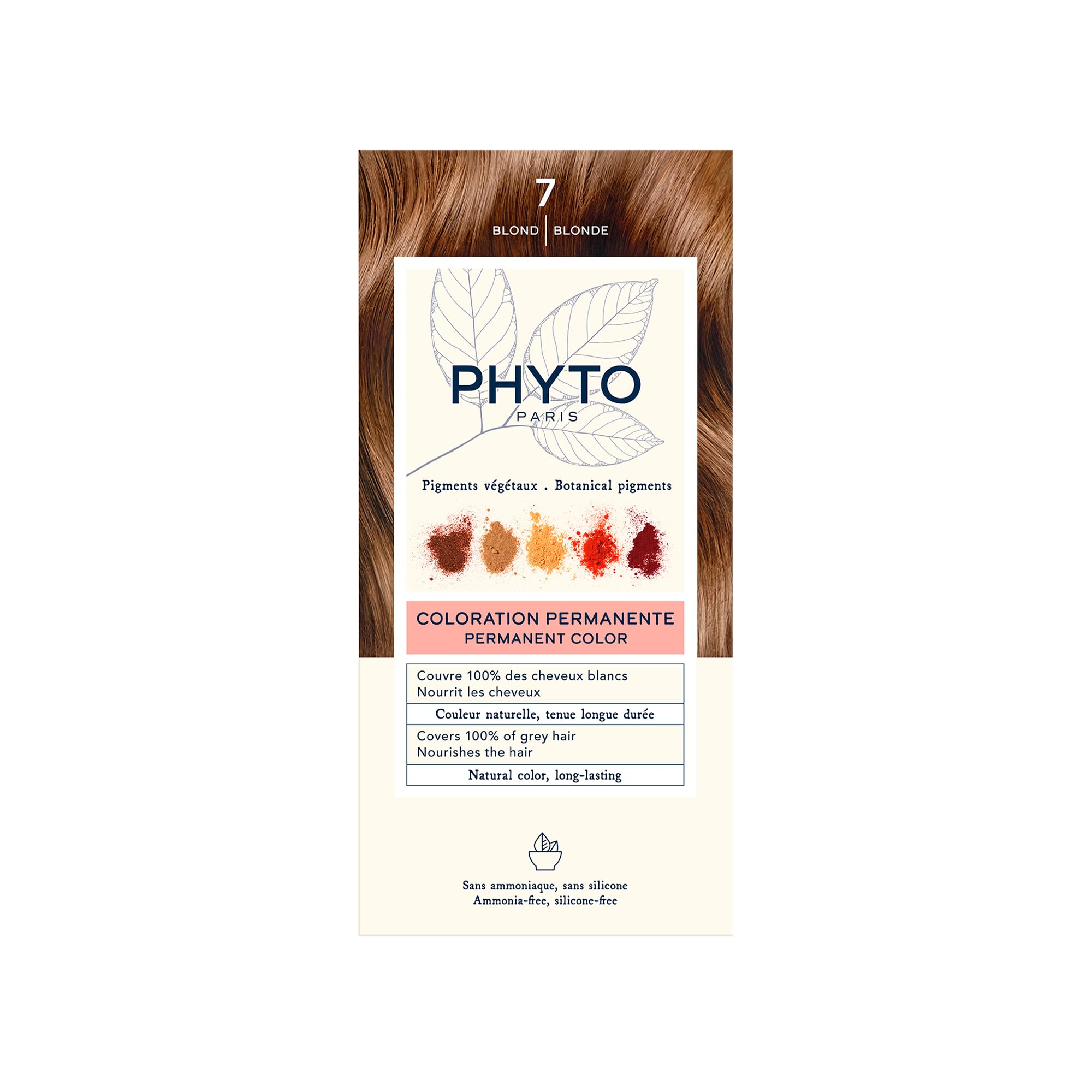 Phyto Paris - Coloration Cheveux Permanente 7 Blond - Couleur Cheveux Blond Intense, Naturelle et Lumineuse - Coloration Sans Ammoniaque Enrichie en Pigments Végétaux - Kit Complet à Usage Unique