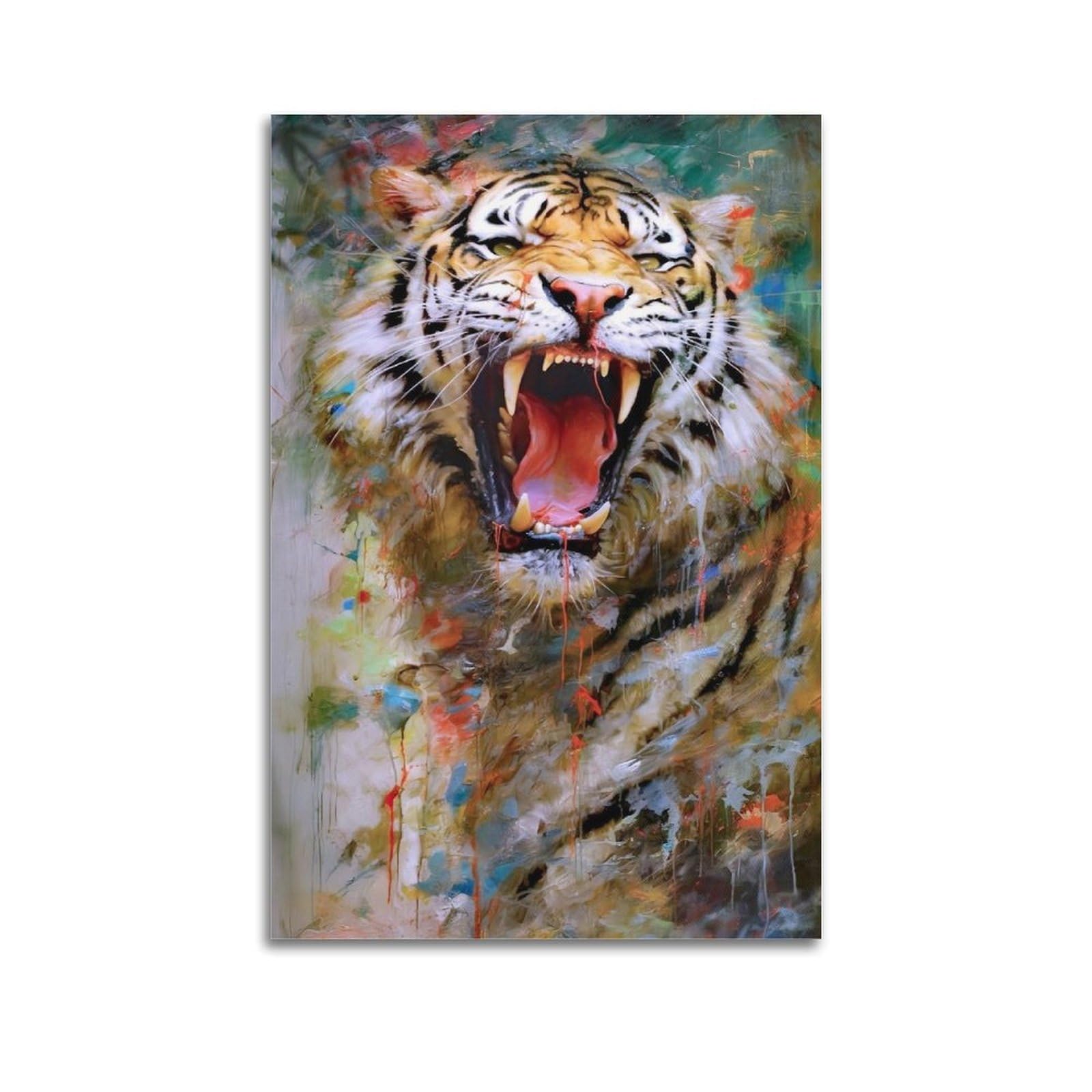 Vibrant Abstract Roaring Tiger Wall Art, Bold Expressionist Wildlife Decor Painting for Living Room And Creative Studio Poster Decorative Painting Canvas Wall Posters And Art Picture Print Modern Fami