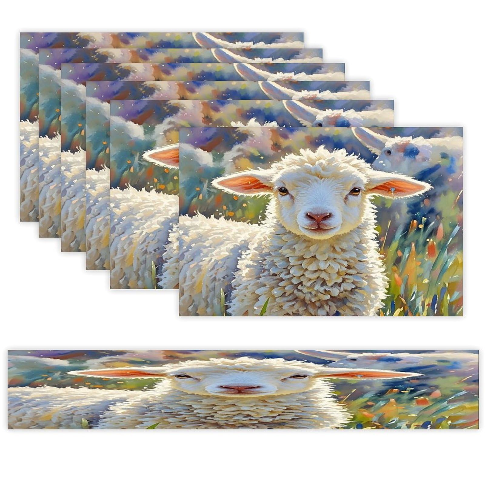 Color Sheep Table Runner and Placemats Set of 6 Heat Resistant Washable Table Runners Dining Mat Sets Modern Cloth Place Mats Linen Table Decor for Kitchen Dining Room