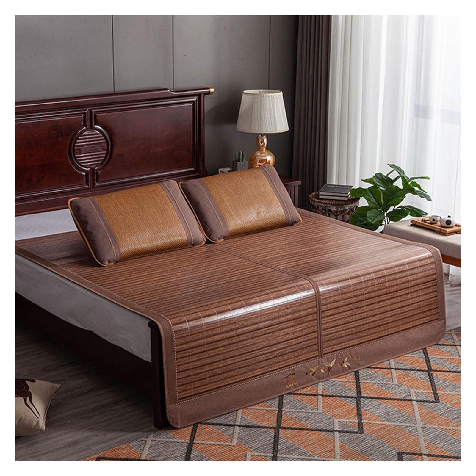 Cool Bamboo Sleeping Mat Rattan Mattress Topper,Foldable Bed Pad Cover(180x220cm)