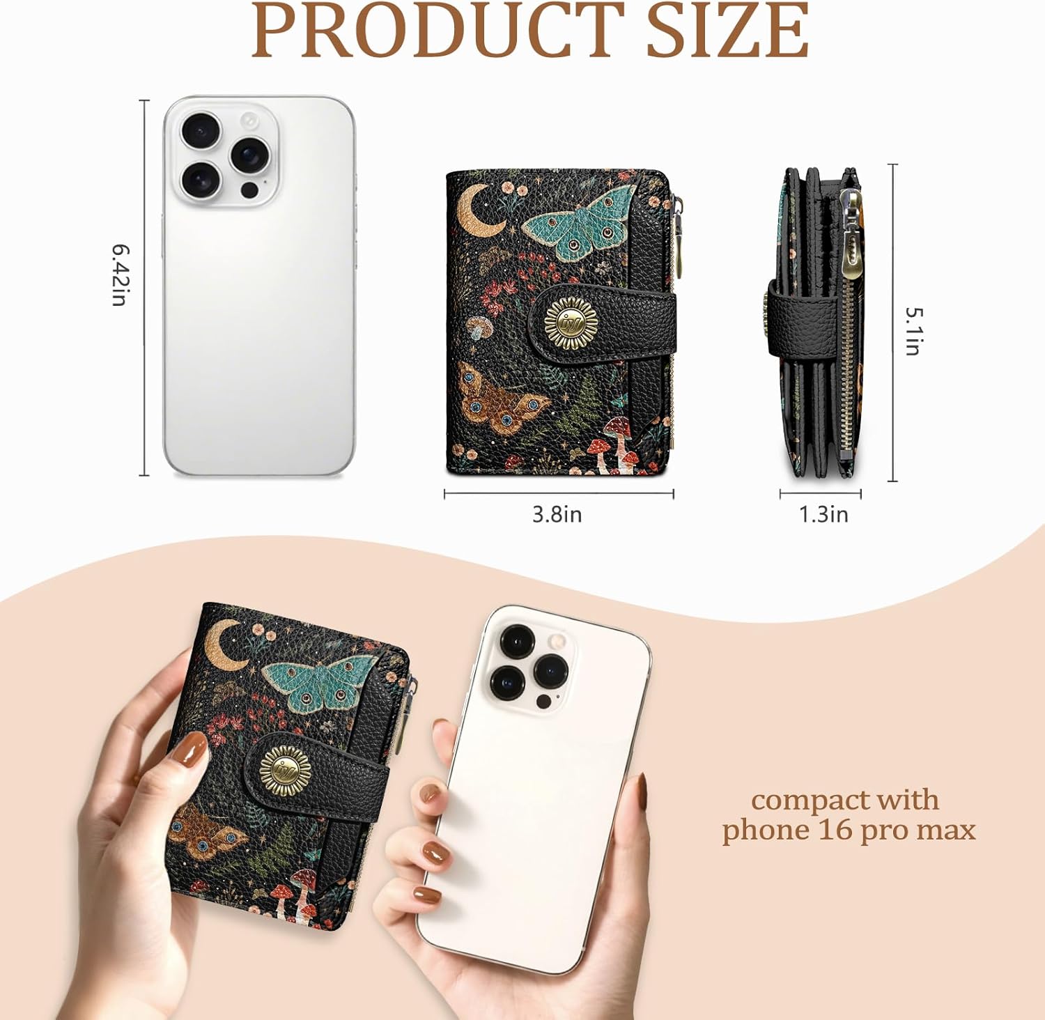 Butterfly Small Wallet Women RFID Blocking Bifold, Credit Card Holder, Zipper Coin Pocket, PU Leather, Compact, Travel, 4 ID Window, 14 Card Slots, Cash Purse, Ladies Woman Female Girls - Image 4