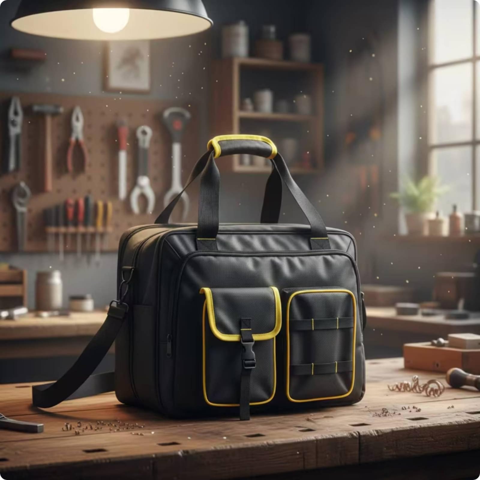 Borsa Portautensili con Tracolla Impermeabile Borsa Porta Pc da Lavoro Multiscomparto Valigetta con Tracolla per Tecnici, Carpentieri, Cantiere