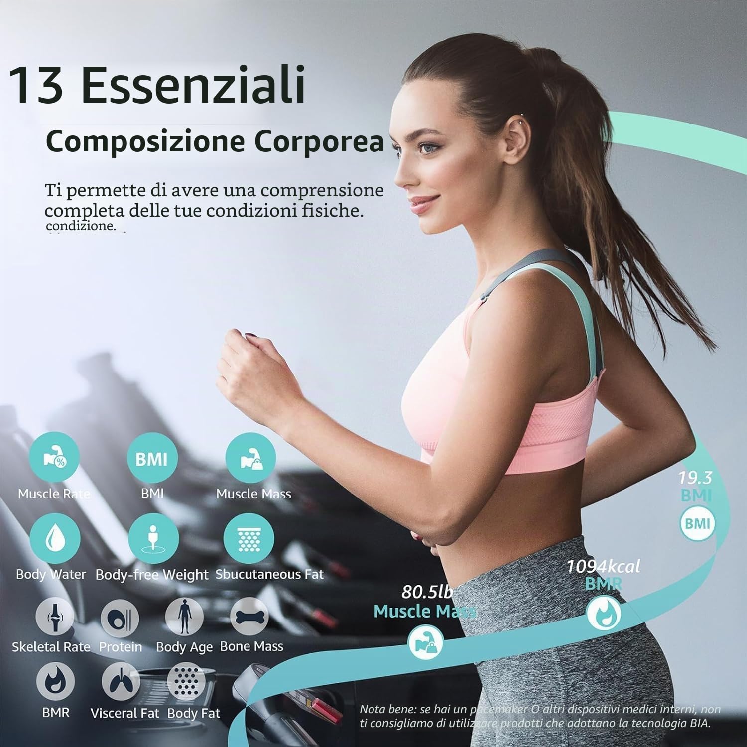 Posture Bilancia Pesapersone Digitale, Smart da Bagno Analizza 13 Elementi della Composizione Corporea, Bluetooth, BMI, Controllo della Salute, Sincronizzazione con App, 180 kg - Nero