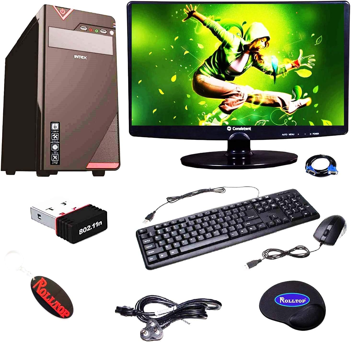 Rolltop® Assembled Desktop Computer, Intel Pentium G620 Dual Core 2.6 GHz 3 MB Processor H61 Motherboard, 4 GB DDR3 RAM, 500 GB Hard Disk with Windows 10 Professional Trial, LED Monitor (15.6" LED)
