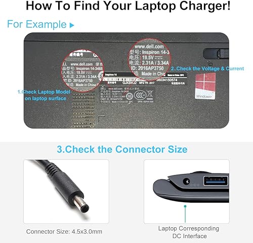 Miniatura 3 de Cargador adaptador de CA para Dell Inspiron 3785, 7580, 5370, 5480, 5559. de Galaxy Bang USA