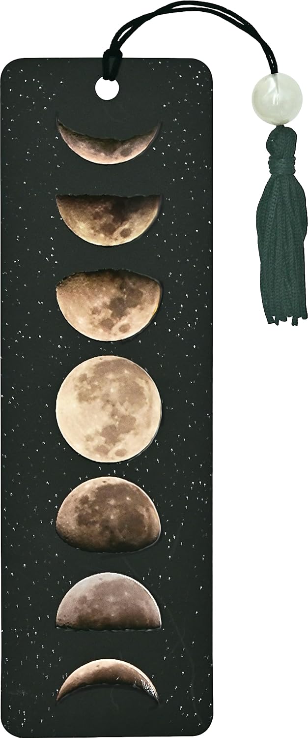 Peter Pauper Press Moon Phases Beaded Bookmark - Glossy Lunar Design with Tassel & Ruler