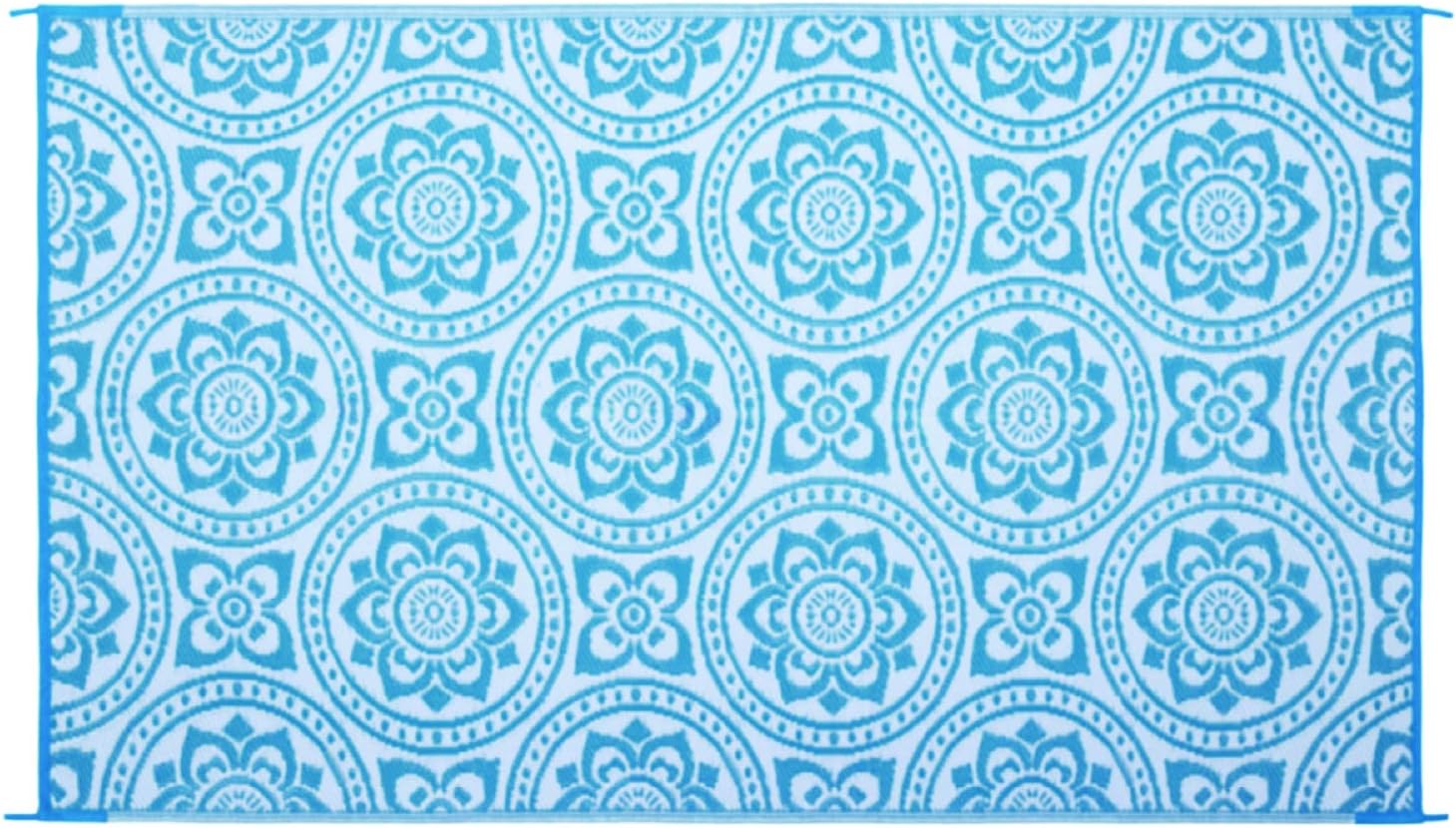 Stylish Camping 255083 5-feet by 8-feet Reversible Mat, Plastic Straw Rug, Large Floor Mat for Outdoors, RV, Patio, Backyard, Picnic, Beach, Camping - Leaf Mat (Turquoise/White)