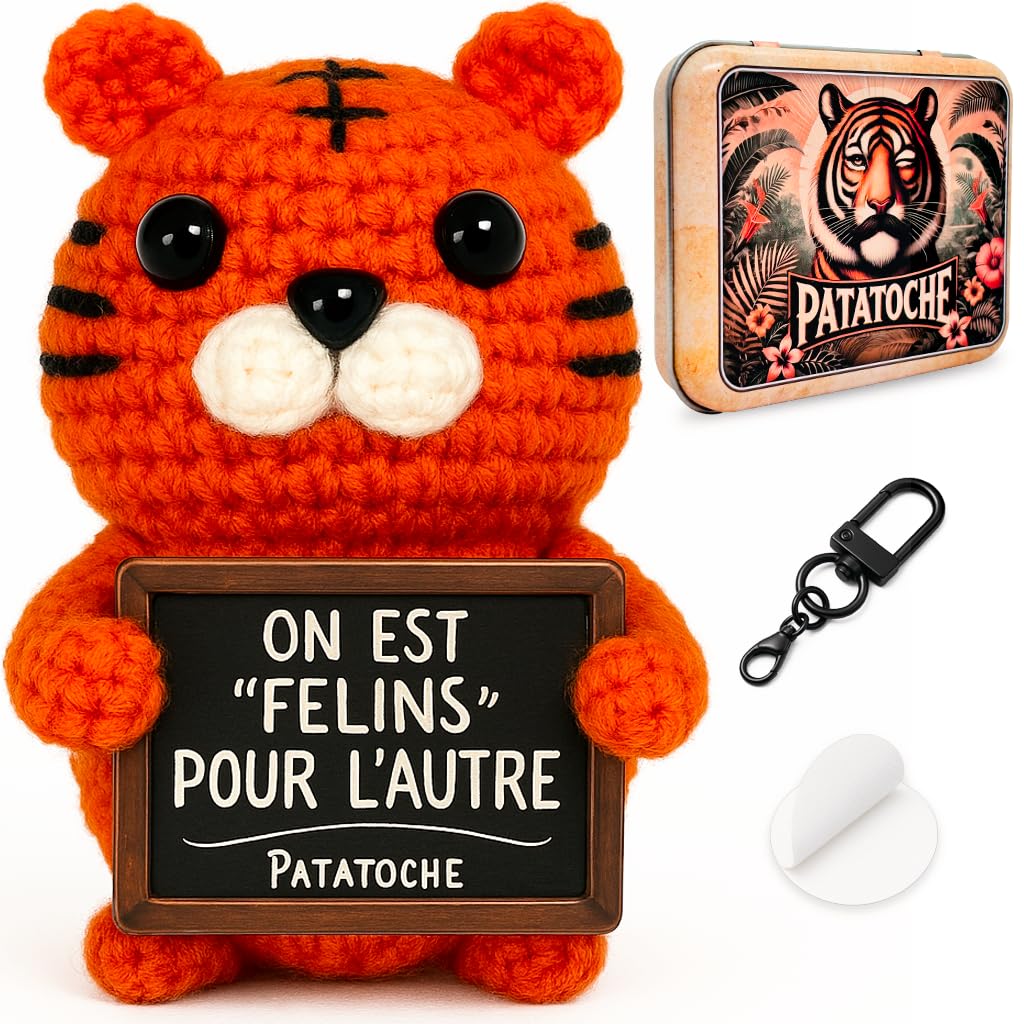 Patatoche Positiver Tiger – Vernetztes Plüschtier Mit NFC-Karte, Romantisches Geschenk Für Paare, Handgehäkelt, Französisch