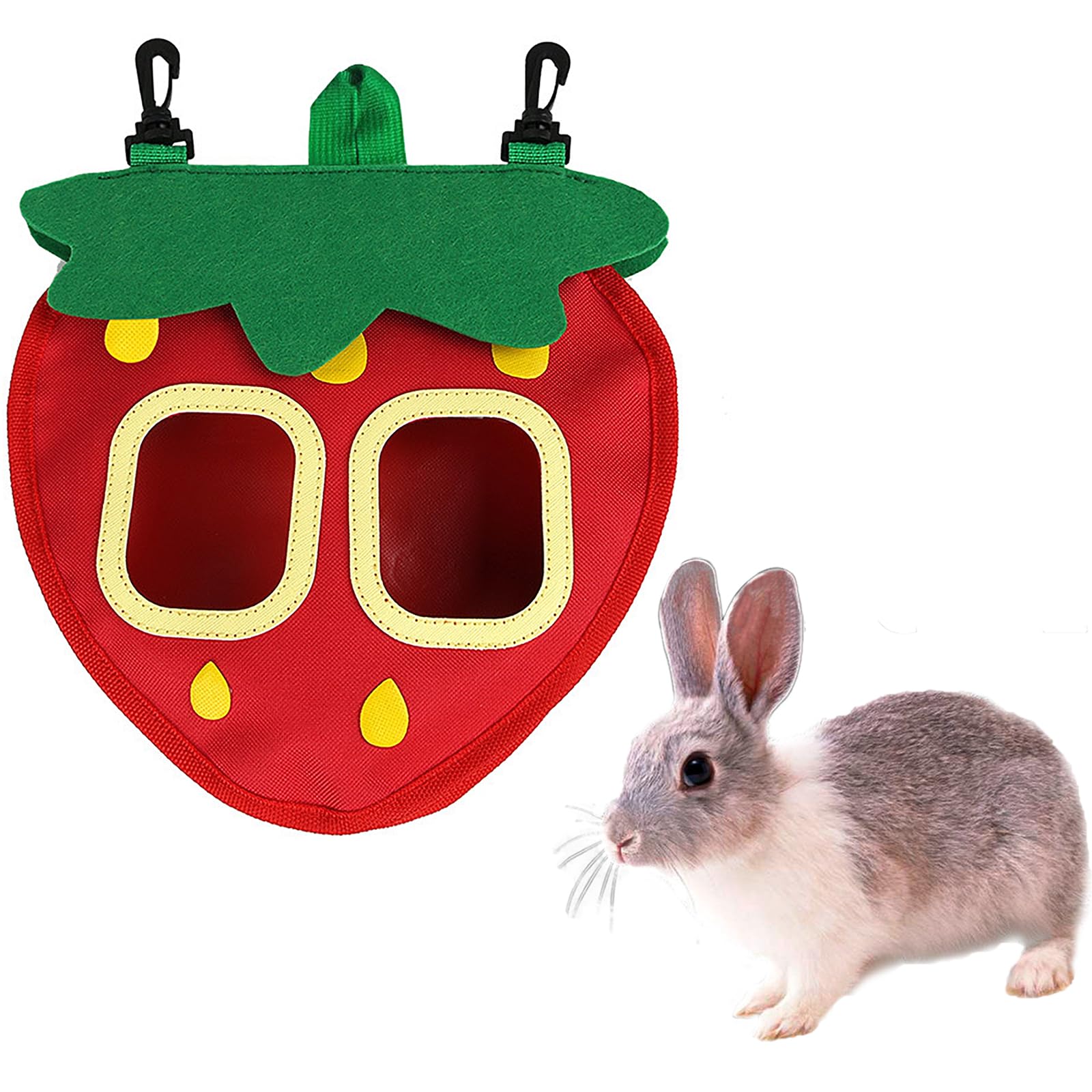 GKYZBB Rabbit Hay Feeder Bag for Cage Guinea Pig Timothy Hay Dispenser Storage Manger Hanging Large Less Waste for Bunny (Strawberry)