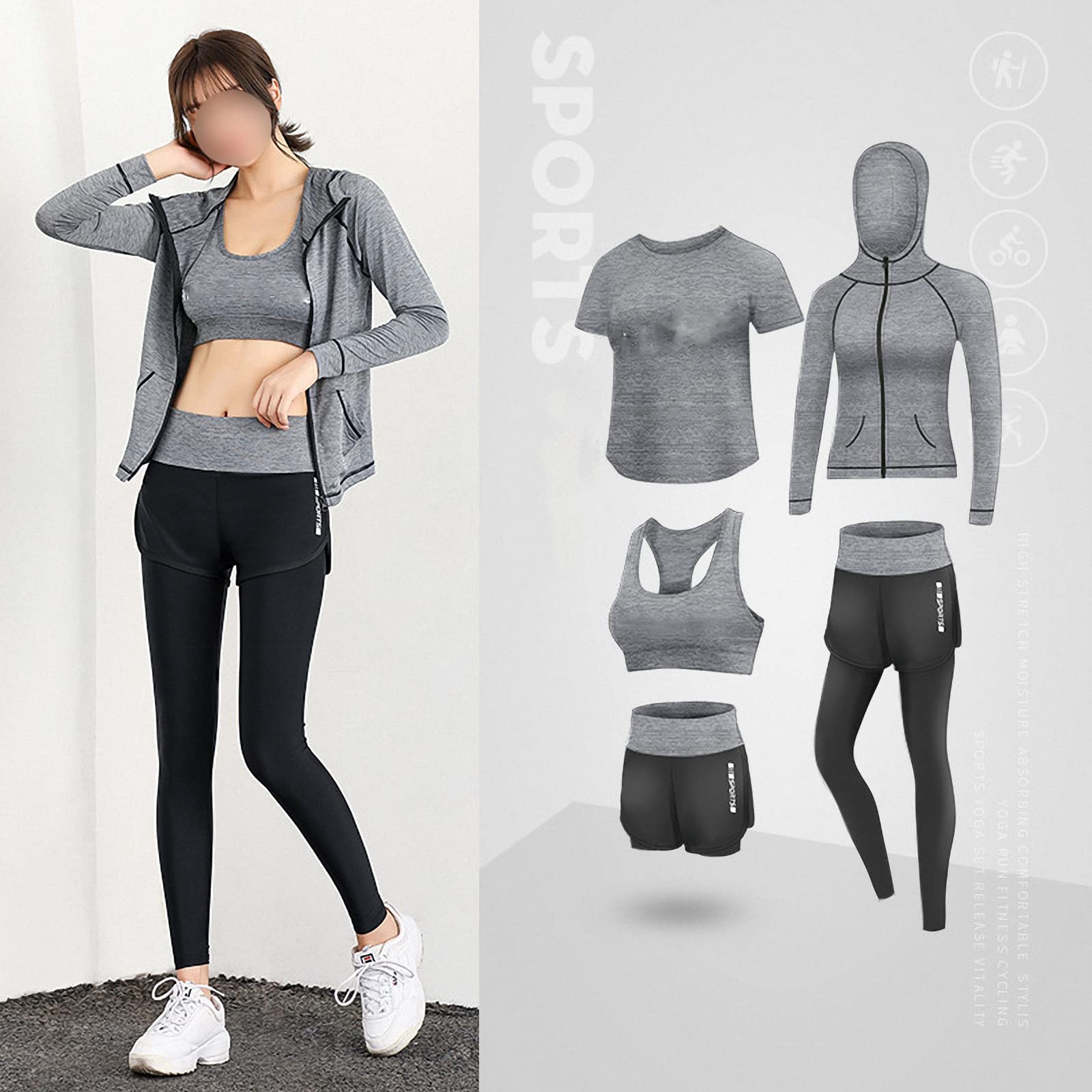 5-częściowy damski dres fitness, joga dla początkujących odzież na siłownię, do biegania na co dzień szybkoschnące legginsy, styl 14, 3XL