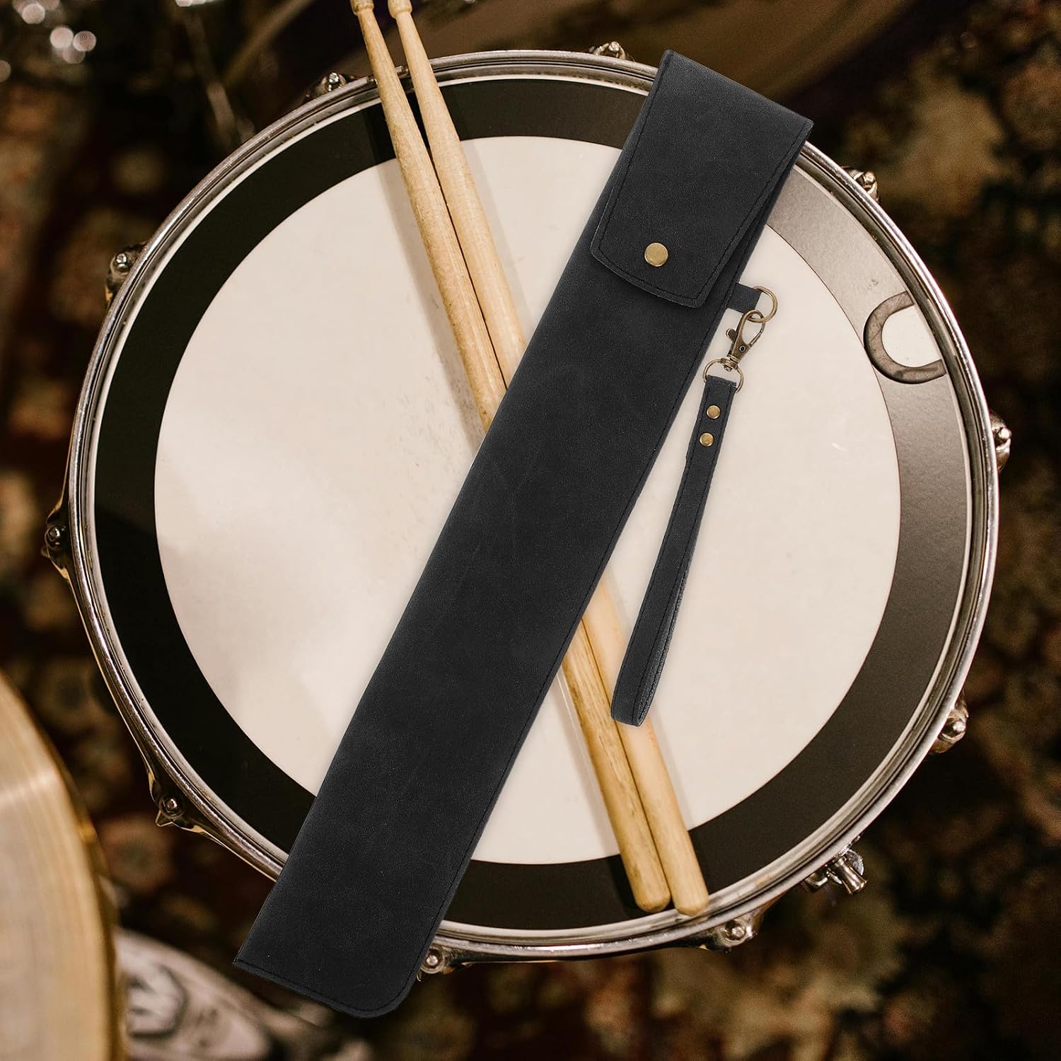 2pcs Drumstick Bag Set Pu Leather Portable Drumsticks Case with Handle Dustproof Holder for Drummers Teens, Black and Brown Stick Mallet Storage Pouch