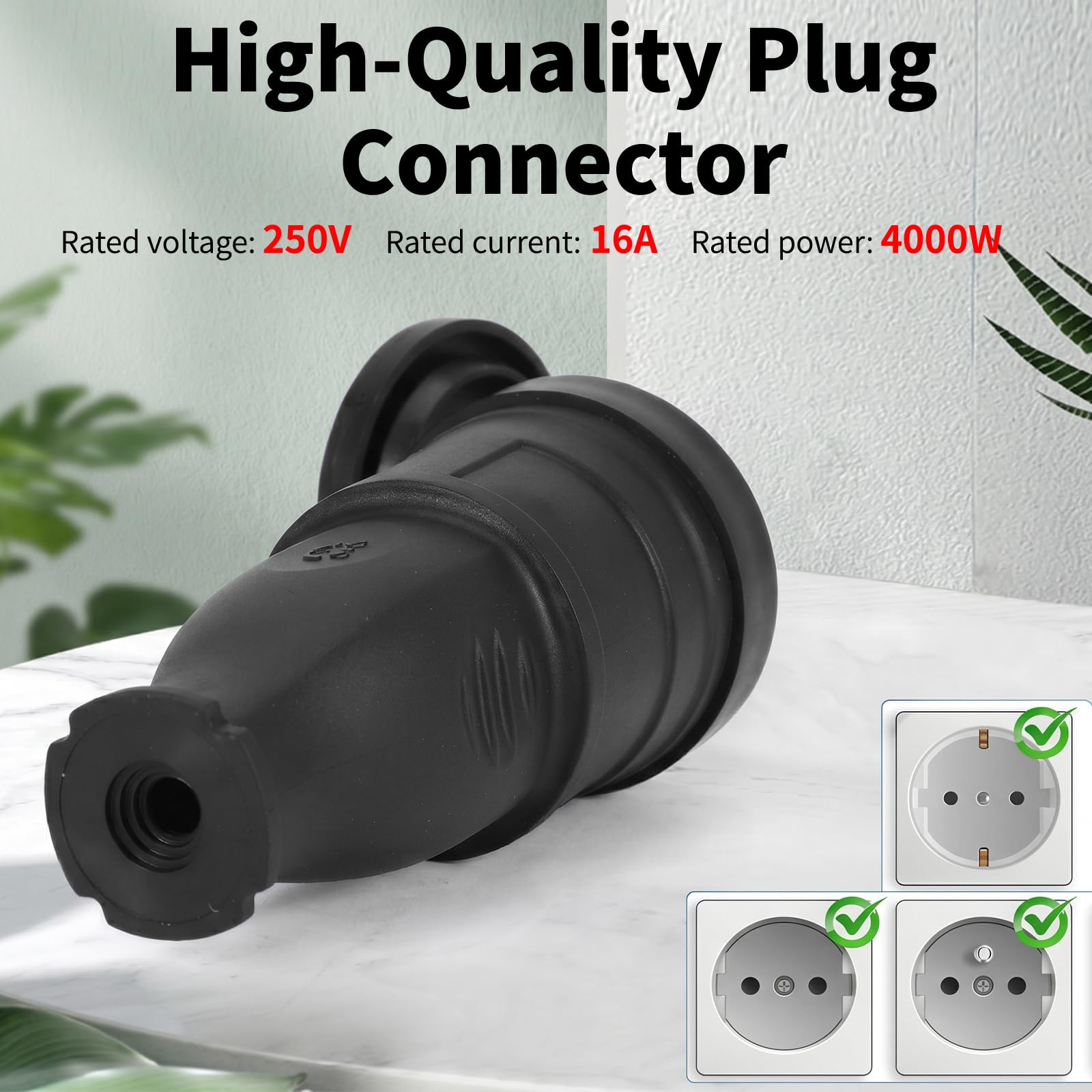 Enchufe Schuko Macho Hembra Profesional Juego 5 Pares, IP44 250V 16A con Protección Antitorceduras y Acoplamiento de Goma, Enchufe Exterior para Cable 0,5–3 cm² Cable