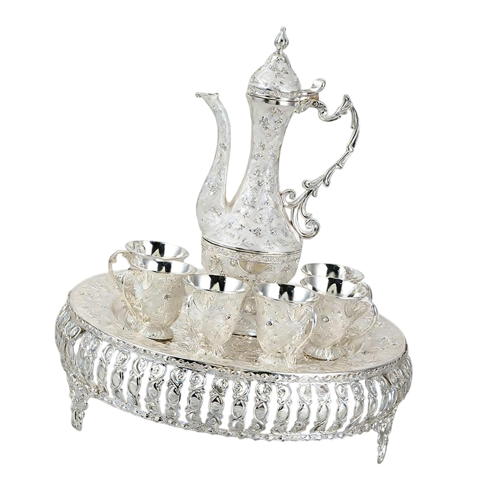 MALSSE Retro Coffee Pots Set Including Tray and Teapot, Metal Cups Tea Service Set Cup Sets Turkishs Teapot Tea Service