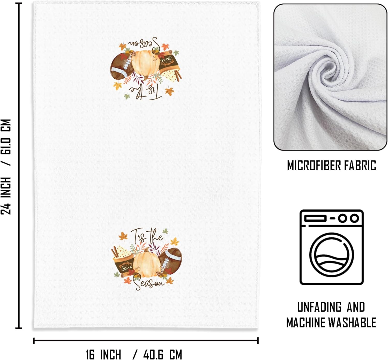 Fall Pumpkin Spice Coffee Football Dish Towels, Tea Towels for Kitchen, Autumn Hand Towels for Bathroom, Decor, 16x24 Inches - Image 6