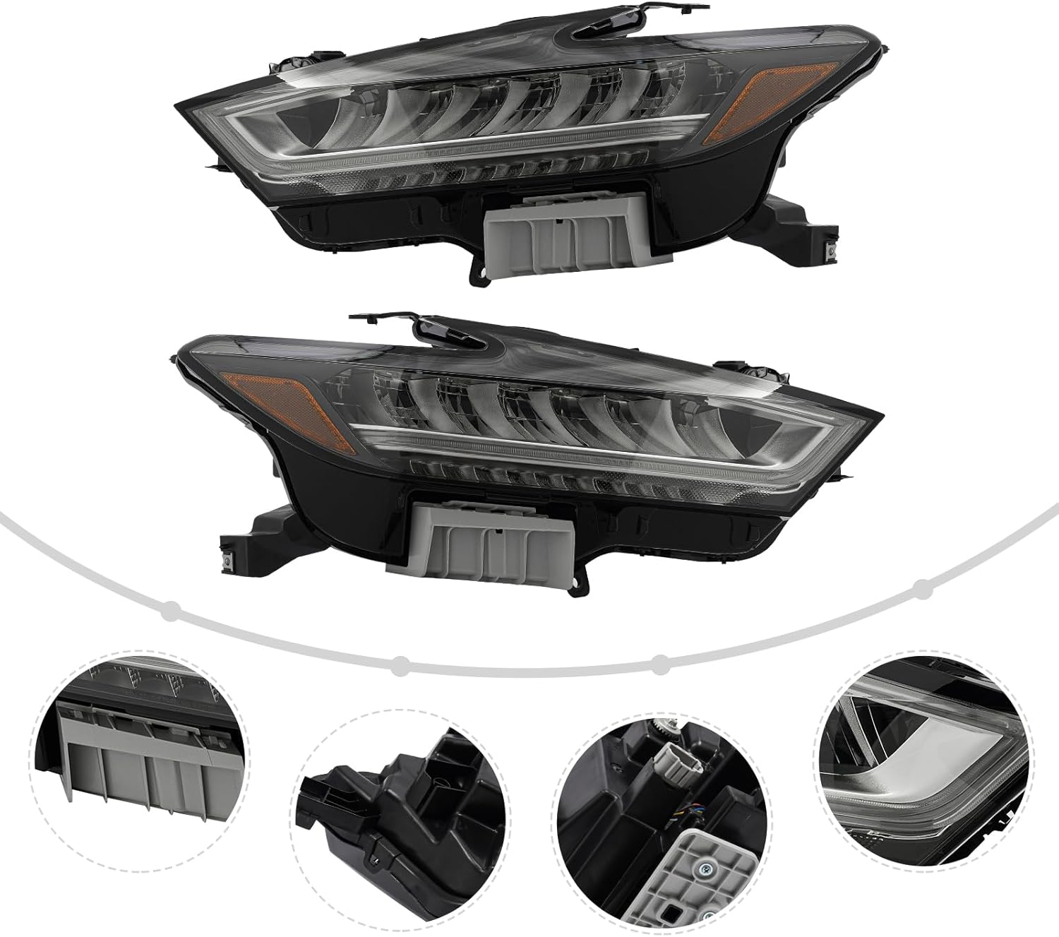 XIJIE - Headlights Assembly Replacement Fit for 2019 2020 2021 Nissan Maxima LED w/Bulbs Headlights Headlamp Driver's Left Side and Passenger's Right Side Black Housing Clear Lens (Left+Right)