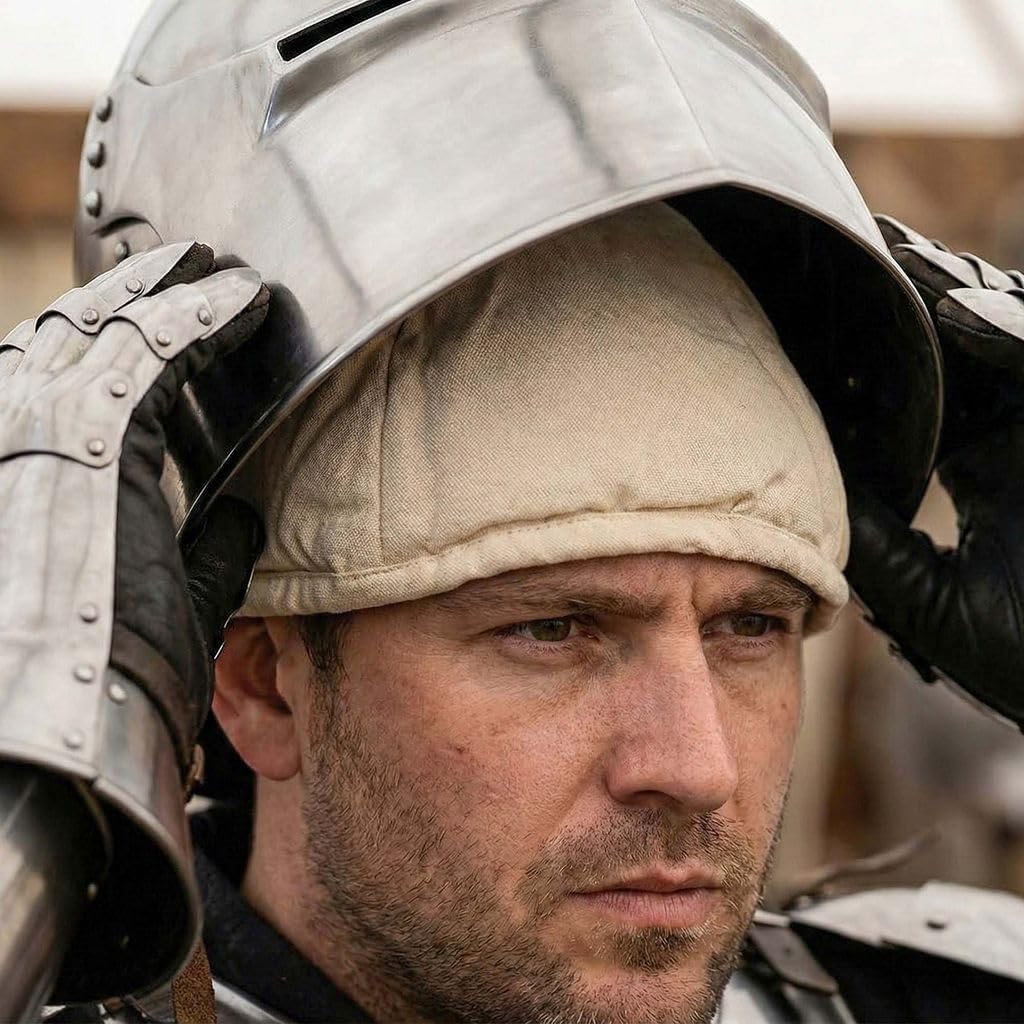 Medieval Cotton Arming Cap – Padded Helmet Liner for Chainmail, Coif, or Viking Helmet – Historical Under Armor for LARP, Reenactment & Costume – Ecru – Size Large - Image 4