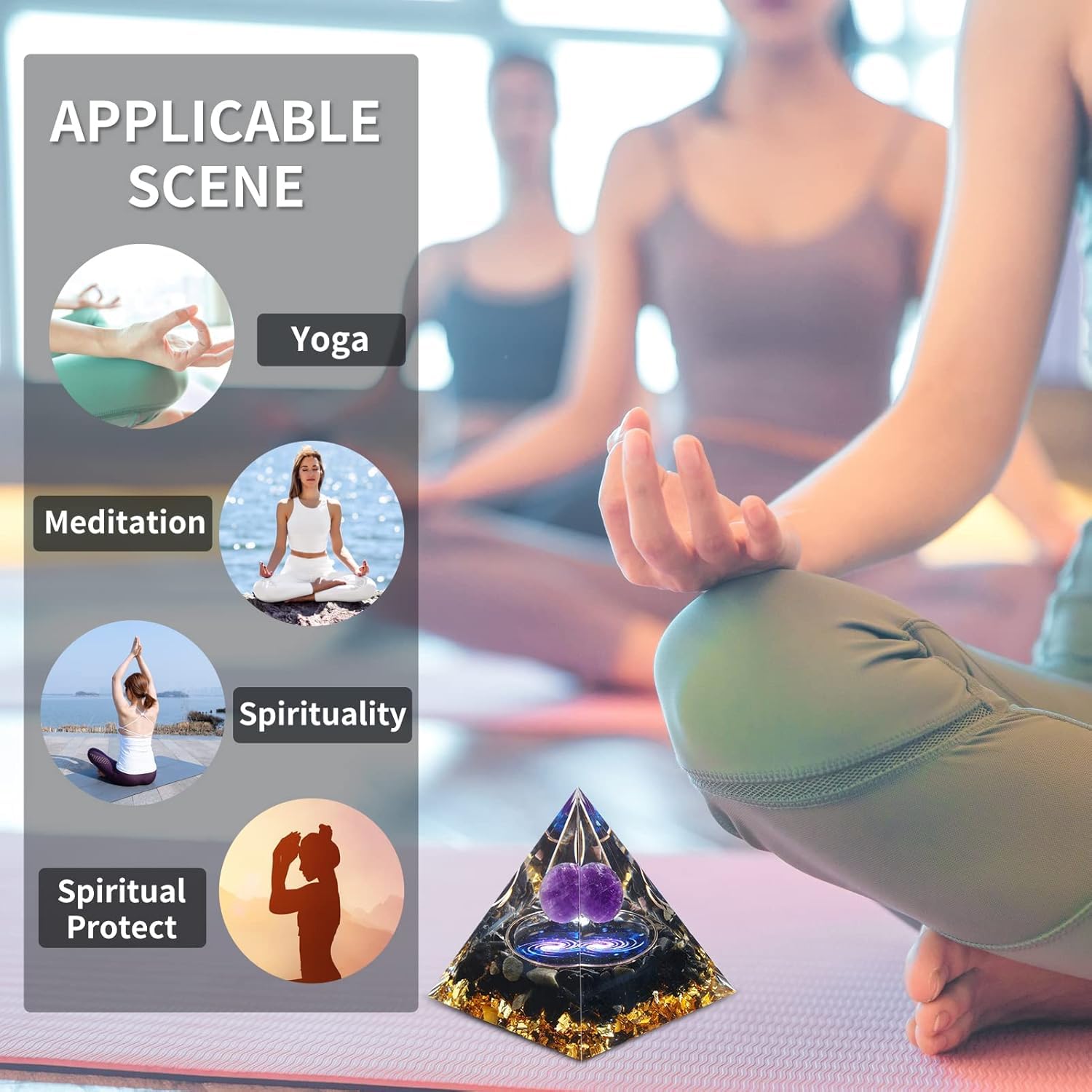 Mokeum Pirámide de orgón para la energía Positiva, pirámide de la Esfera de Cristal de Amatista, generador de energía de Cristales de protección para Reducir el estrés meditación curativa