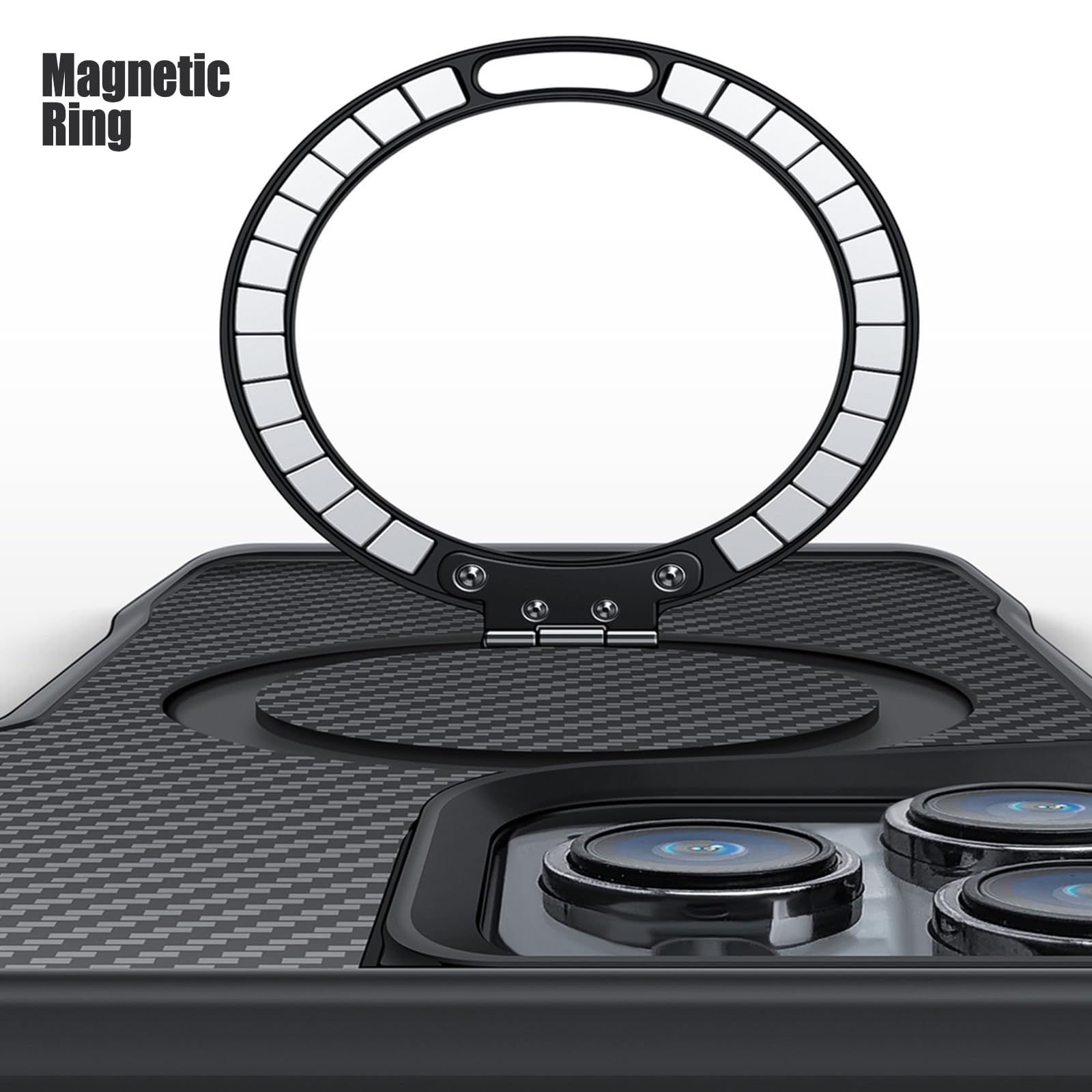 Magnetisch Hülle für iPhone 15 Pro Max/15 Pro/15 Plus/15, Dünne Kohlefaser Muster Handyhülle mit Ringständer rutschfest Schutzhülle,Schwarz,15 Pro 6.1''