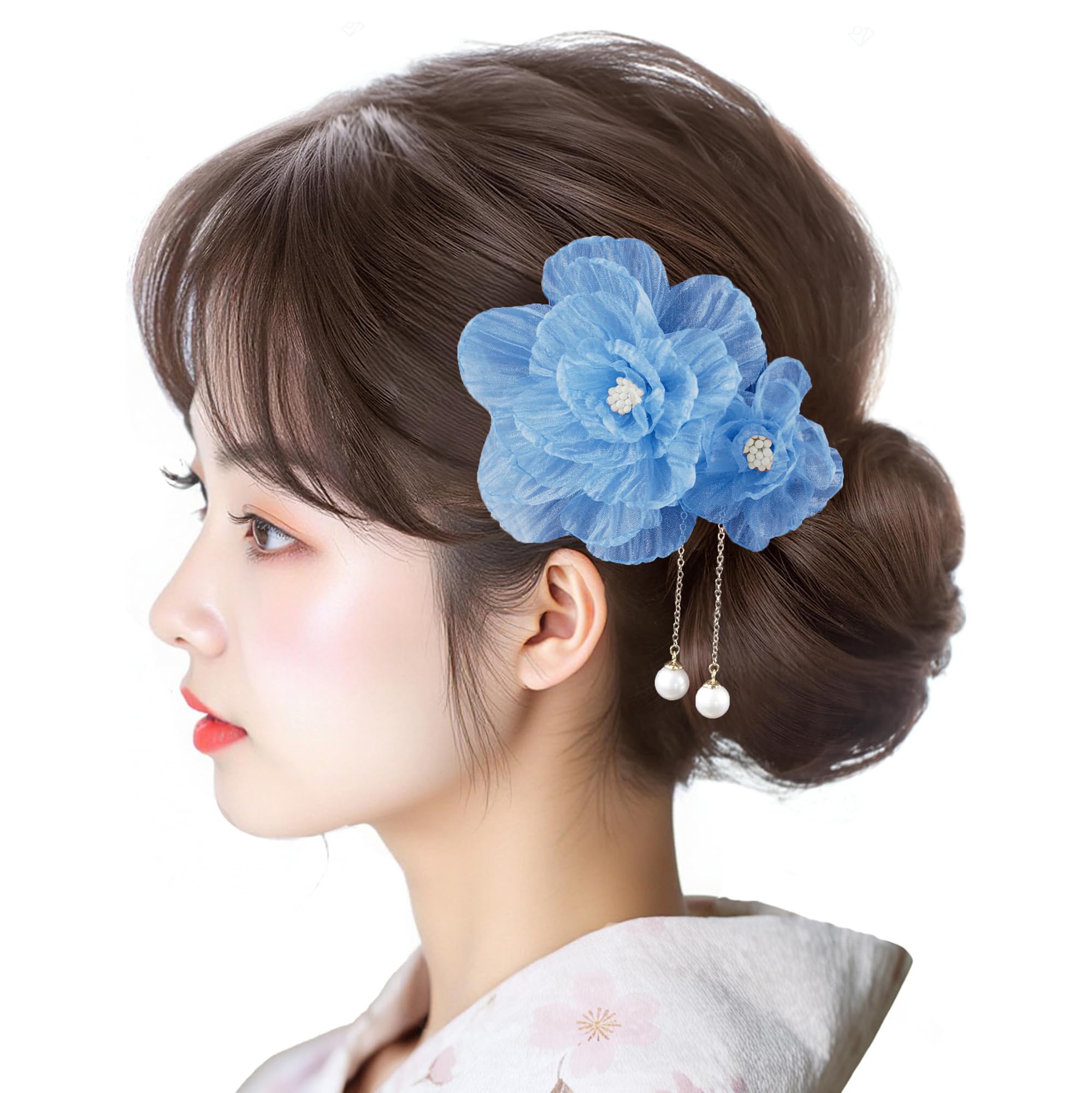 Amazon.co.jp: WoLraYuan 浴衣 髪飾り パール 花 ヘアクリップ 適切な 