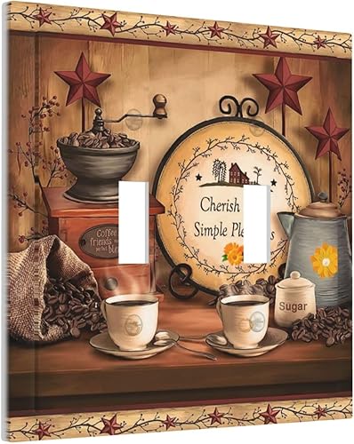 Miniatura 116 de Farmhouse Coffee Primitive Coffee Bean Kitchen 3 Gang Triple Interruptor de Luz de Palanca Cubierta de Placa de Pared Placa Frontal Eléctrica