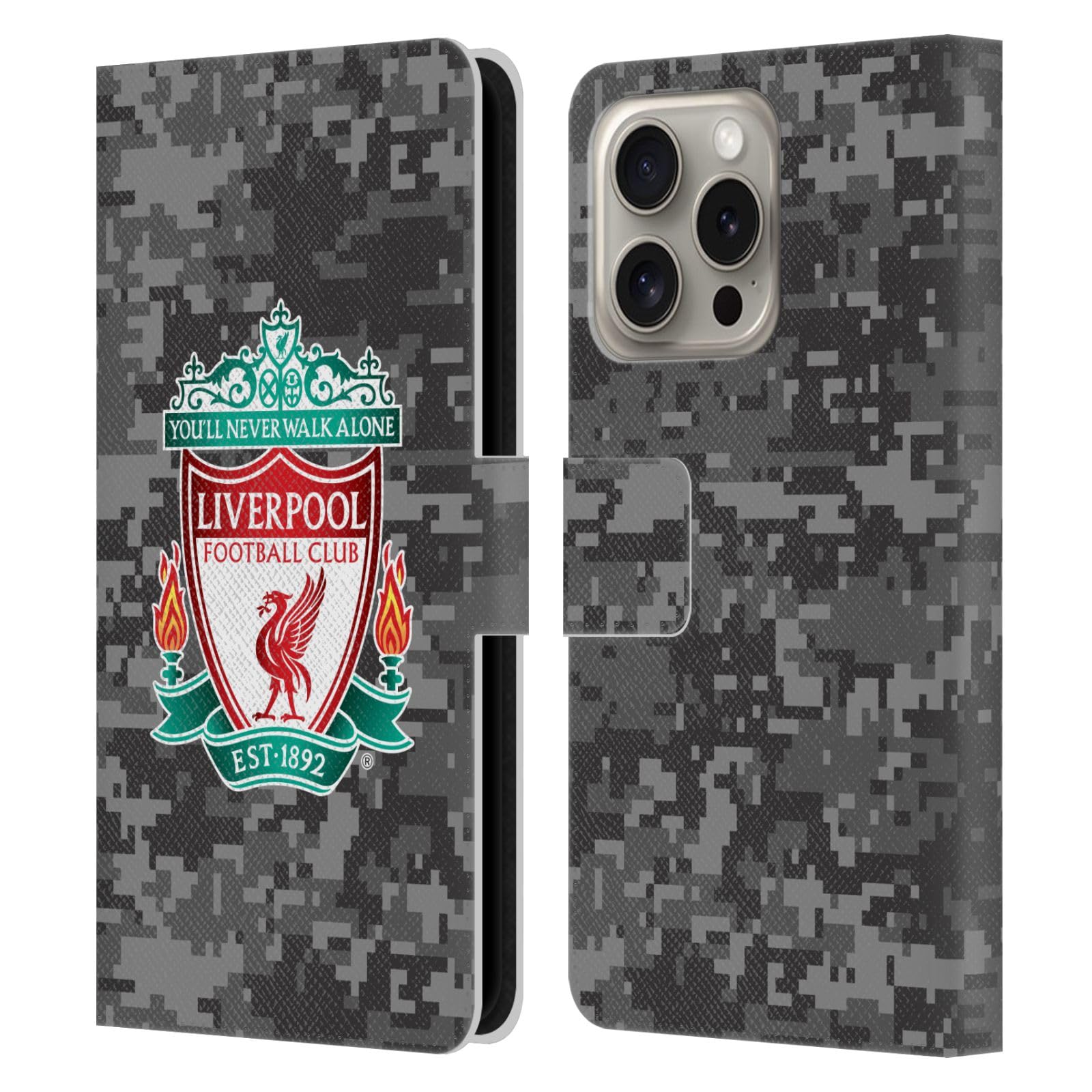 Head Case Designs Officially Licensed Liverpool Football Club Away Colours Crest Digital Camouflage Leather Wallet Case Compatible With Apple iPhone 16 Pro