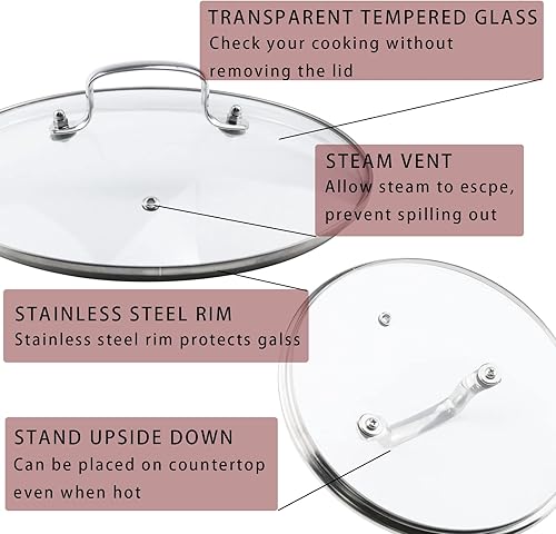 Miniatura 5 de Tighall Tapa de vidrio templado de 8 pulgadas con orificio de ventilación de vapor, olla universal de repuesto con asa de soporte, borde de acero