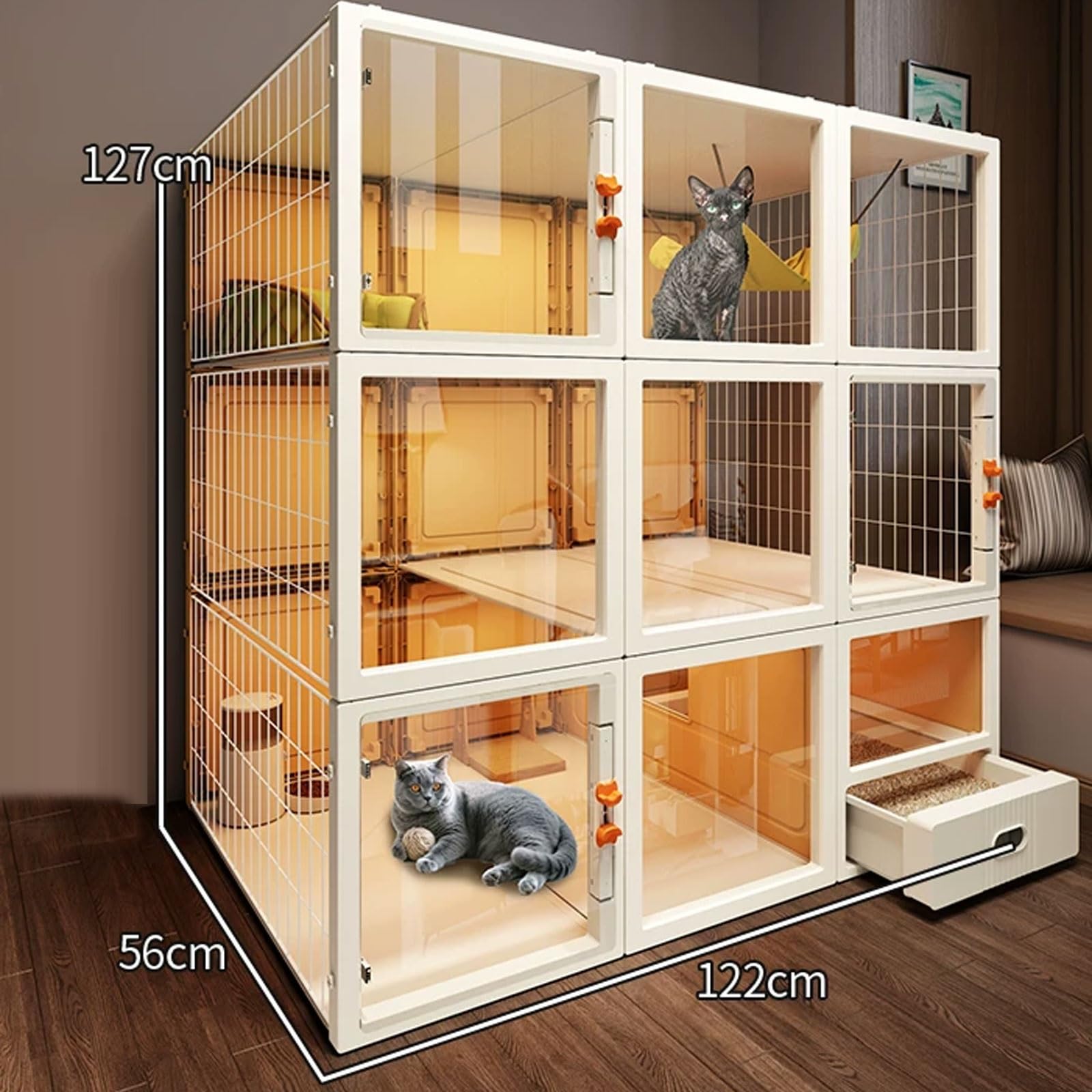 Gabbia per Gatti Da Interno Cat Villa Dispone Di Una Lettiera A Cassetto Spazio Di Archiviazione Superiore Facile Da Montare Animali Domestici Da Esterno Casa Casa per Animali(122 * 56 * 127cm)