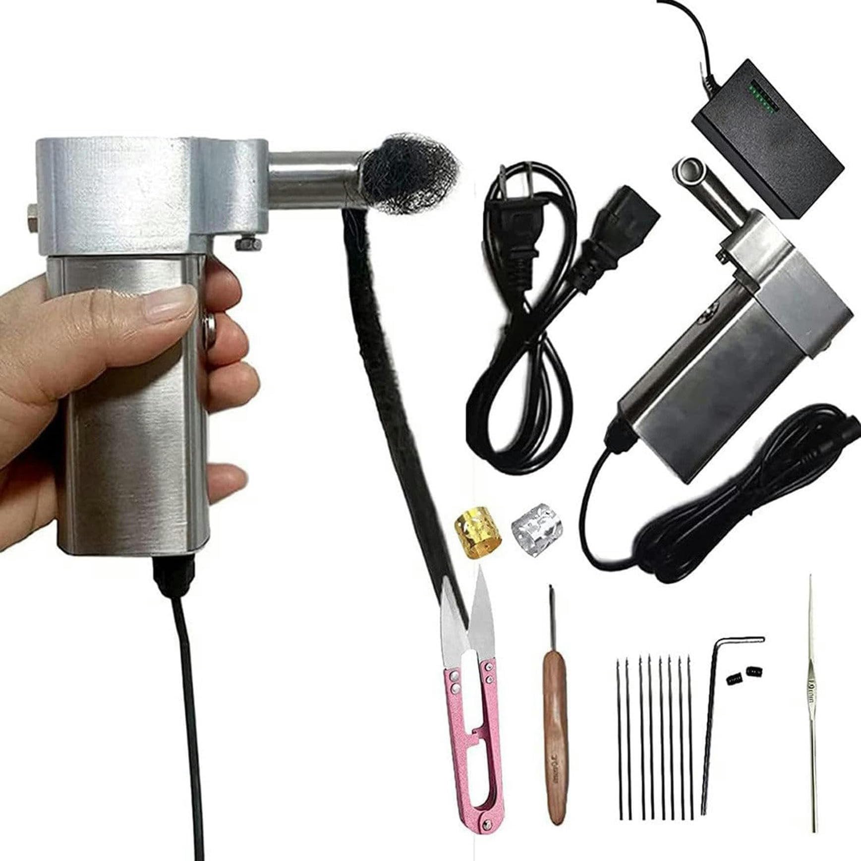 Máquina de dreadlocks eléctrica con cabezales intercambiables de 6 a 16 mm para tejer en casa