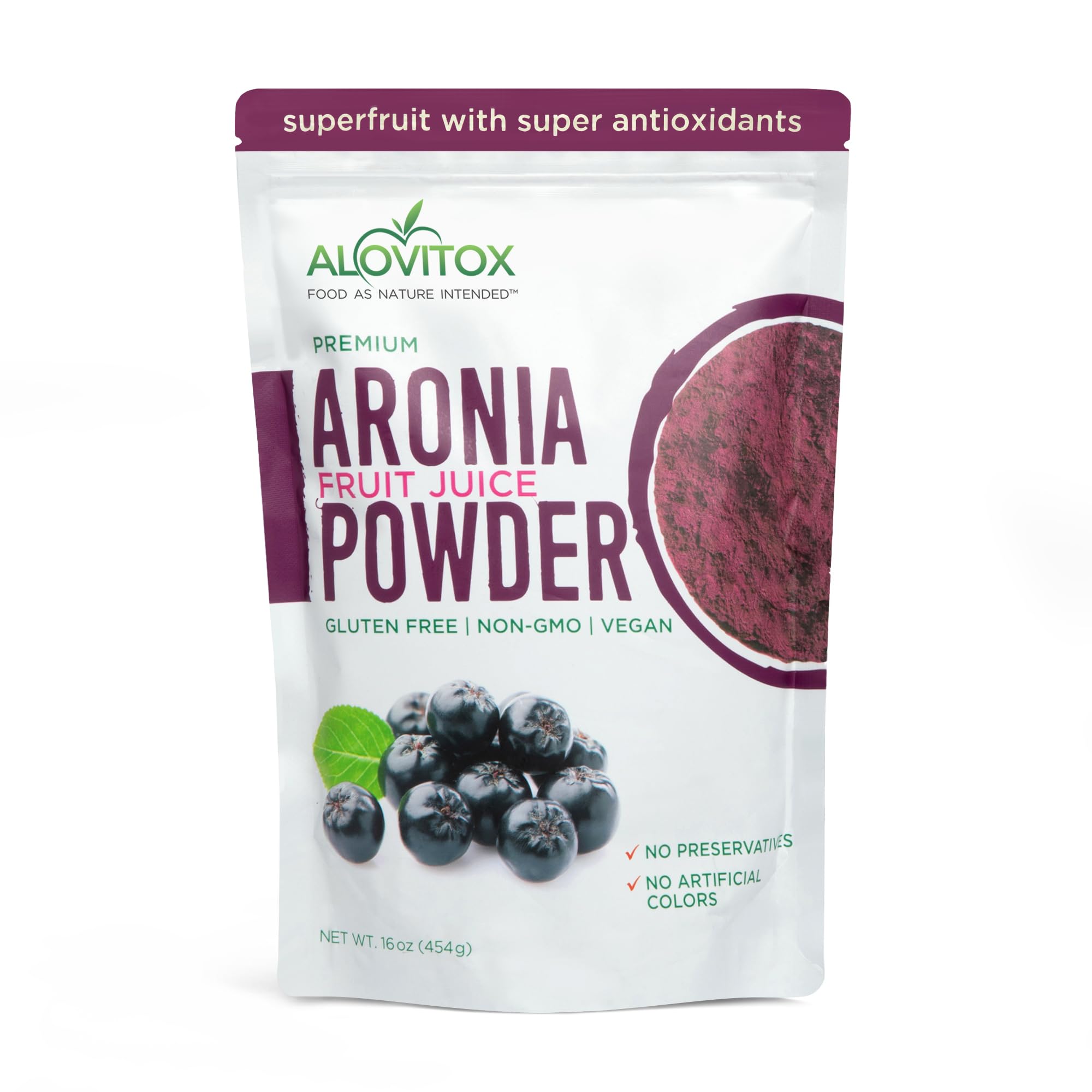 Alovitox Aronia Berry Powder | Antioxidant-Dense Juice Superfood with Dietary Fiber, Vitamins, Calcium, Iron, Boosts Immune System & Reduces Blood Pressure | RAW, Vegan, Non-GMO, Gluten-Free | 16 oz