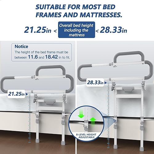 Miniatura 4 de Lemagalu Rieles de cama plegables para adultos mayores, barandilla de cama resistente para personas mayores con alturas ajustables que se adapta a