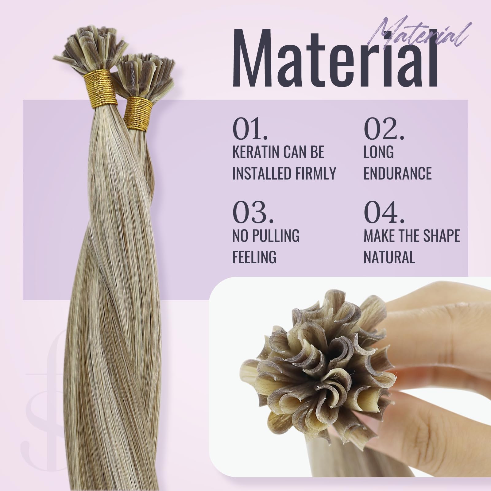 Fshine Extension Cheratina 45CM 50g U-tip Capelli Extension Marrone Chiaro Evidenziato e Bionda Platino Human Hair Extension 1g/ciocca Extension Keratina Capelli Veri U-Tip Extension