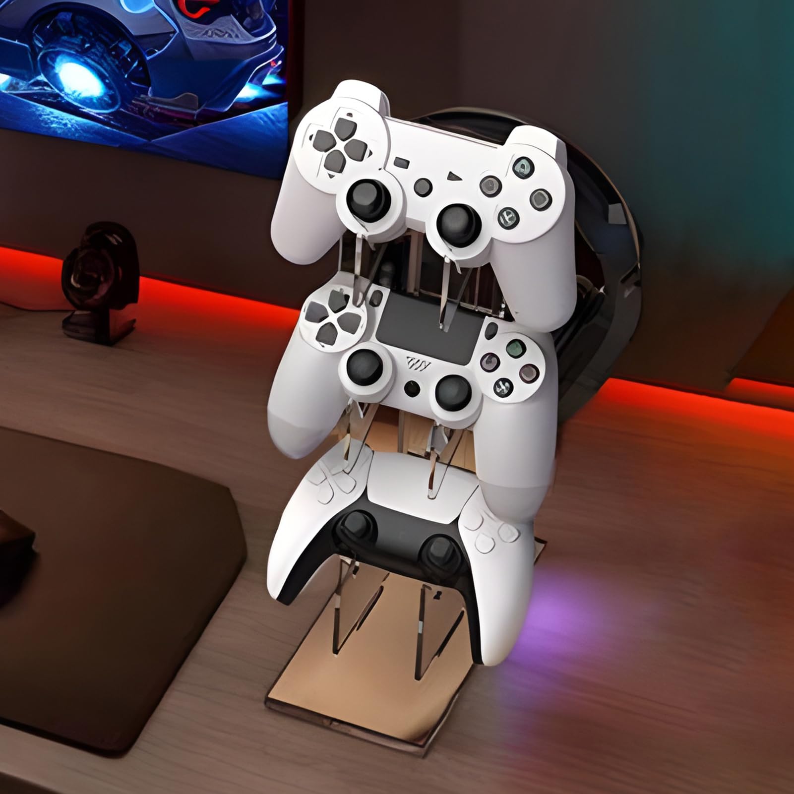 Supporto per controller di gioco, supporto trasparente per cuffie, rack di supporto a tre livelli, design stabile antiscivolo, soluzione efficiente per la gestione dei cavi, da gioco premium