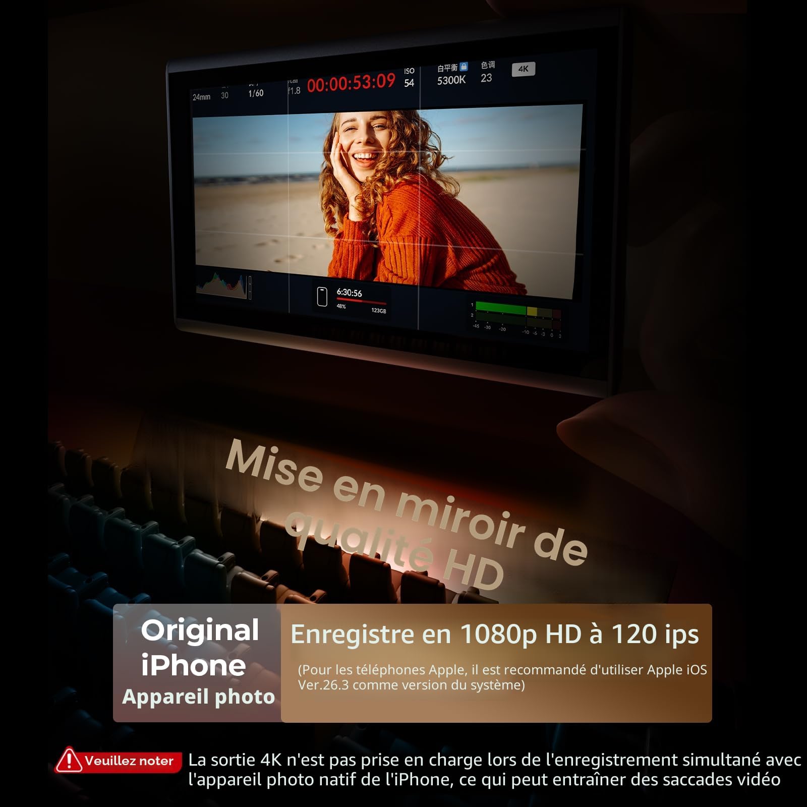 SMALLRIG Écran de Surveillance pour Téléphone avec Contrôle sans Fil, Enregistrement sans Fil 1080p, Moniteur Vidéo avec Support pour Griffe Froide pour iPhone17/16/15/14/13/12-4850B
