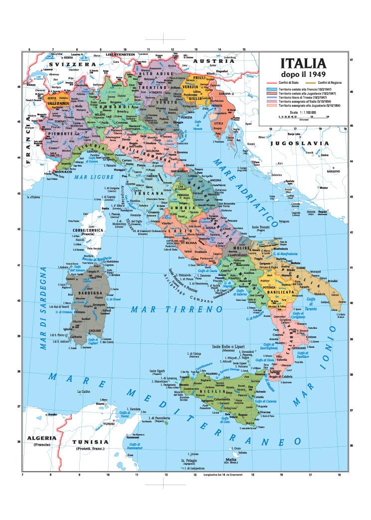 Carta Geografica Storica Italia Tra Le Guerre Mondiali 100x140 Bifacciale Fisica E Politica