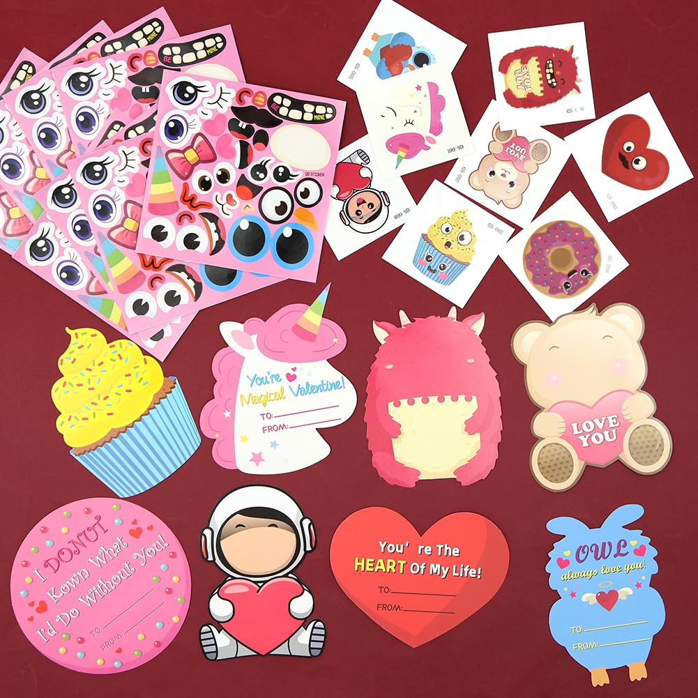 40 Biglietti San Valentino Per Bambini Con Segnalibri, Tatuaggi E Buste – Set Simpatico Con Orsi, Unicorno E Ciambelle - 3