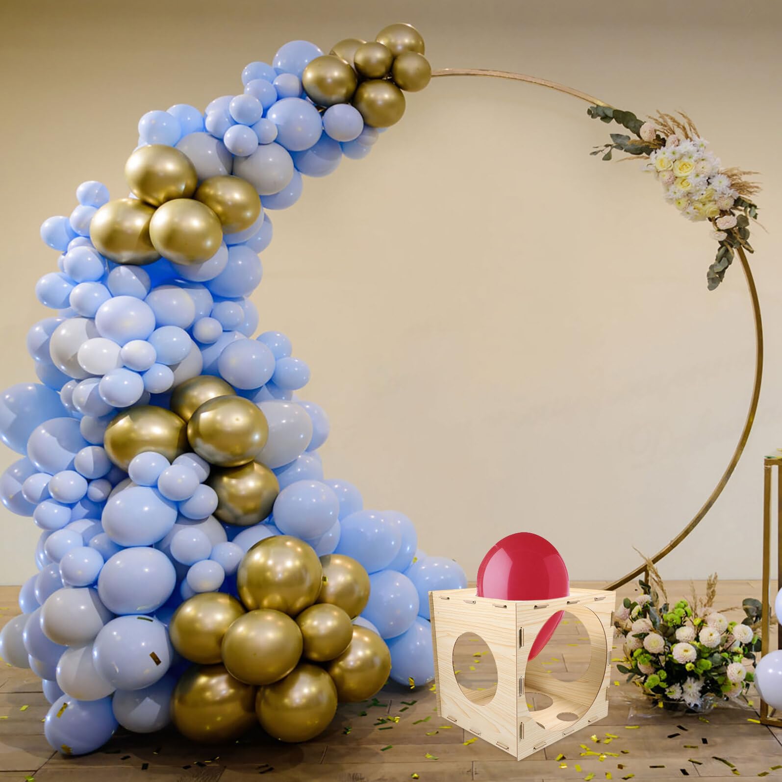 Holz Klassierkasten zur Messung von Ballongrößen mit 9 Löchern und Einfacher Bedienung für Hochzeit und Shower in Beige