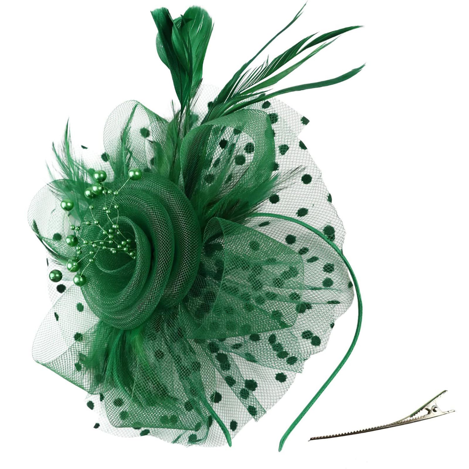 ASAHELFascinators Hat for Women Tea Party Headband 20s 50s Pillbox Headwear Cocktail Green