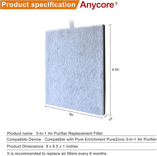 Miniatura 6 de Filtro de repuesto Purezone compatible con Pure Enrichment PureZone Purificador de aire PEAIRPLG #PEAIRFIL, 3 en 1 grado H13 True HEPA, paquete de 2