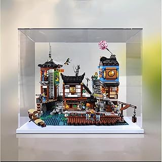 Acrylic Clear Display Case Box for Lego 70657 City Dock，Building Block Collectibles Transparent Showcase Dust Proof Storage Box Display Box(Only Case, No Model) (White Base)