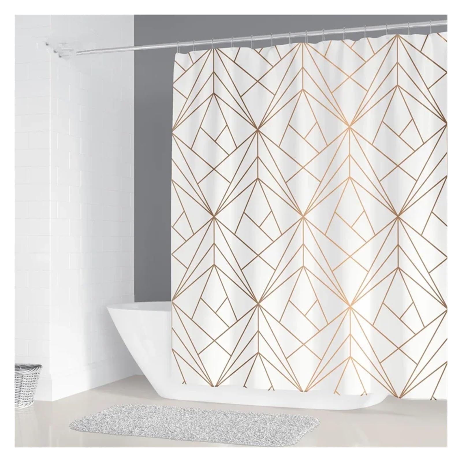 Cortina de ducha impermeable de 200 x 180 cm, diseño geométrico simple, poliéster, decoración del hogar, con 12 ganchos, cortinas de ducha para baño (color 10, 160 x 180 cm)